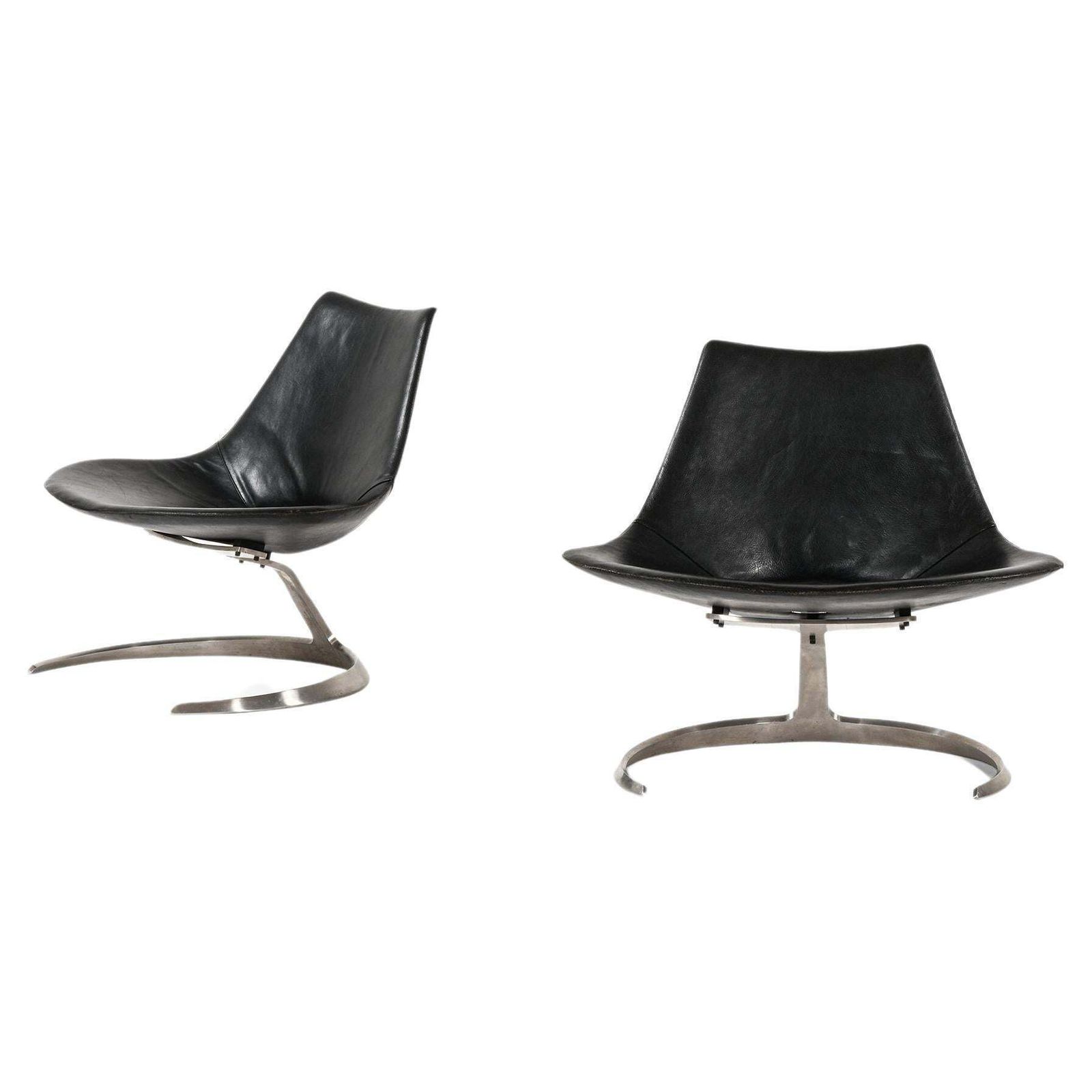 Preben Fabricius & Jørgen Kastholm Scimitar Easy Chairs Steel And Leather, 1960s