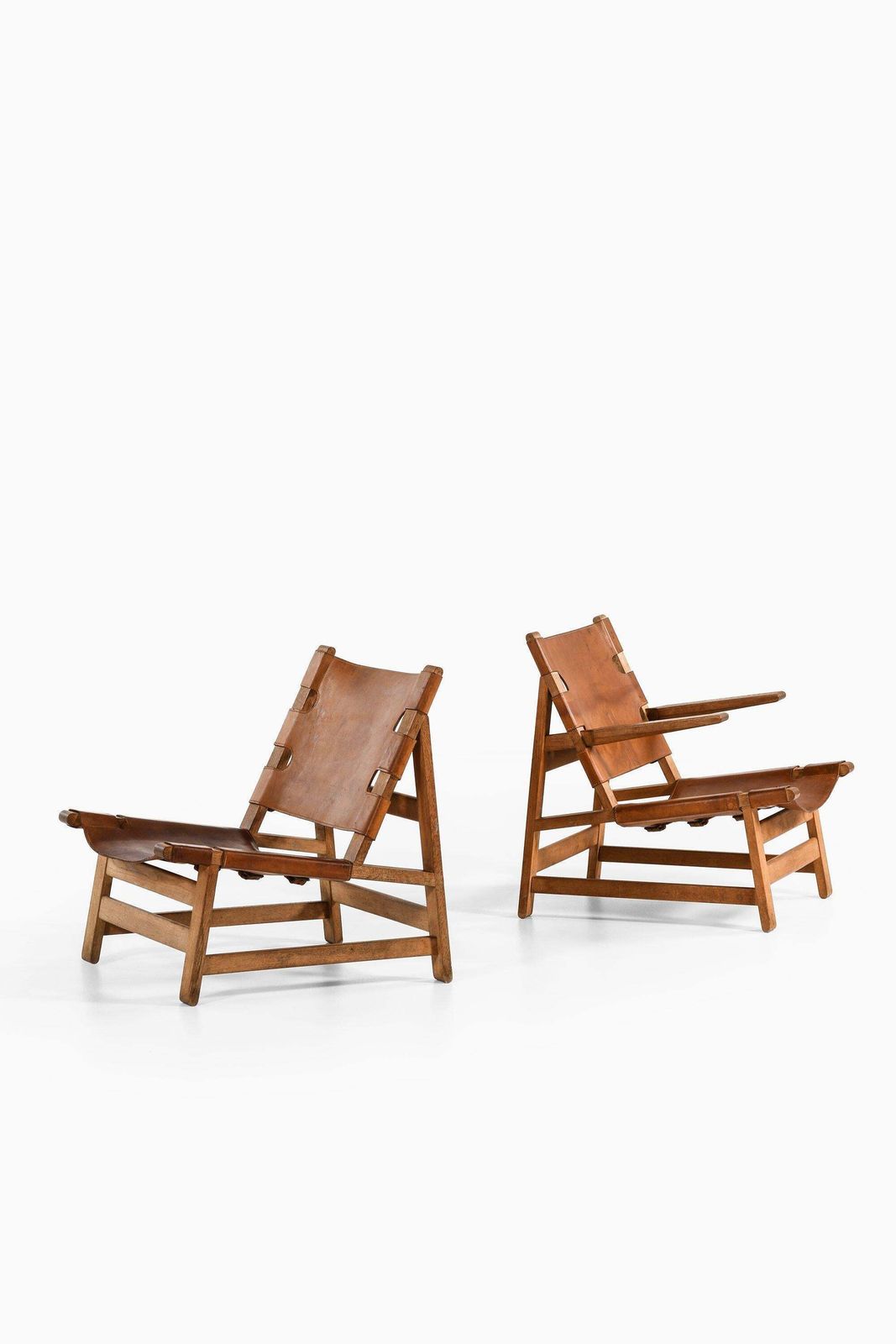 Pair Of Easy Chairs In Oak And Natural Grain Leather By Børge Mogensen, 1960's photo furniture