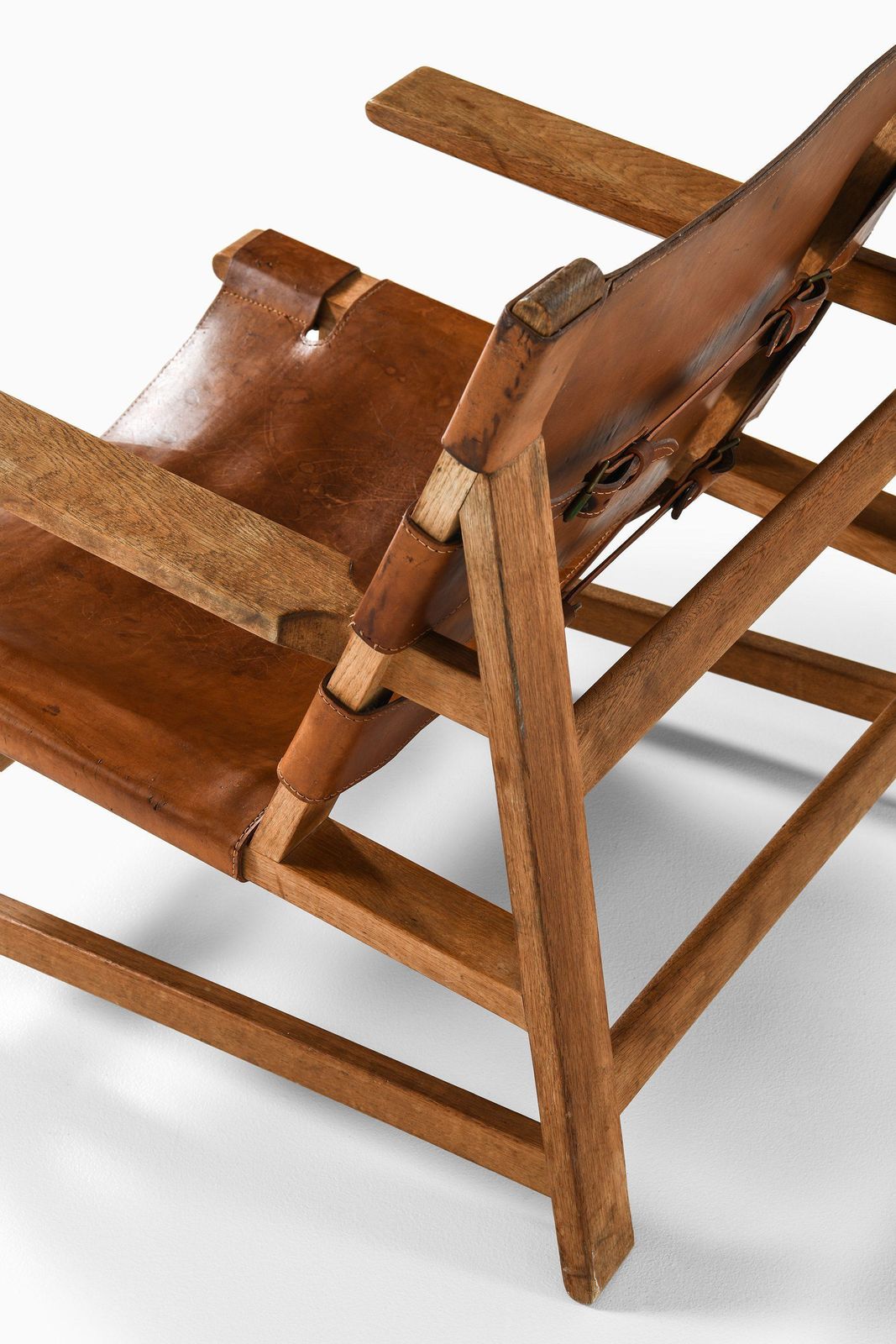 Pair Of Easy Chairs In Oak And Natural Grain Leather By Børge Mogensen, 1960's photo vintage