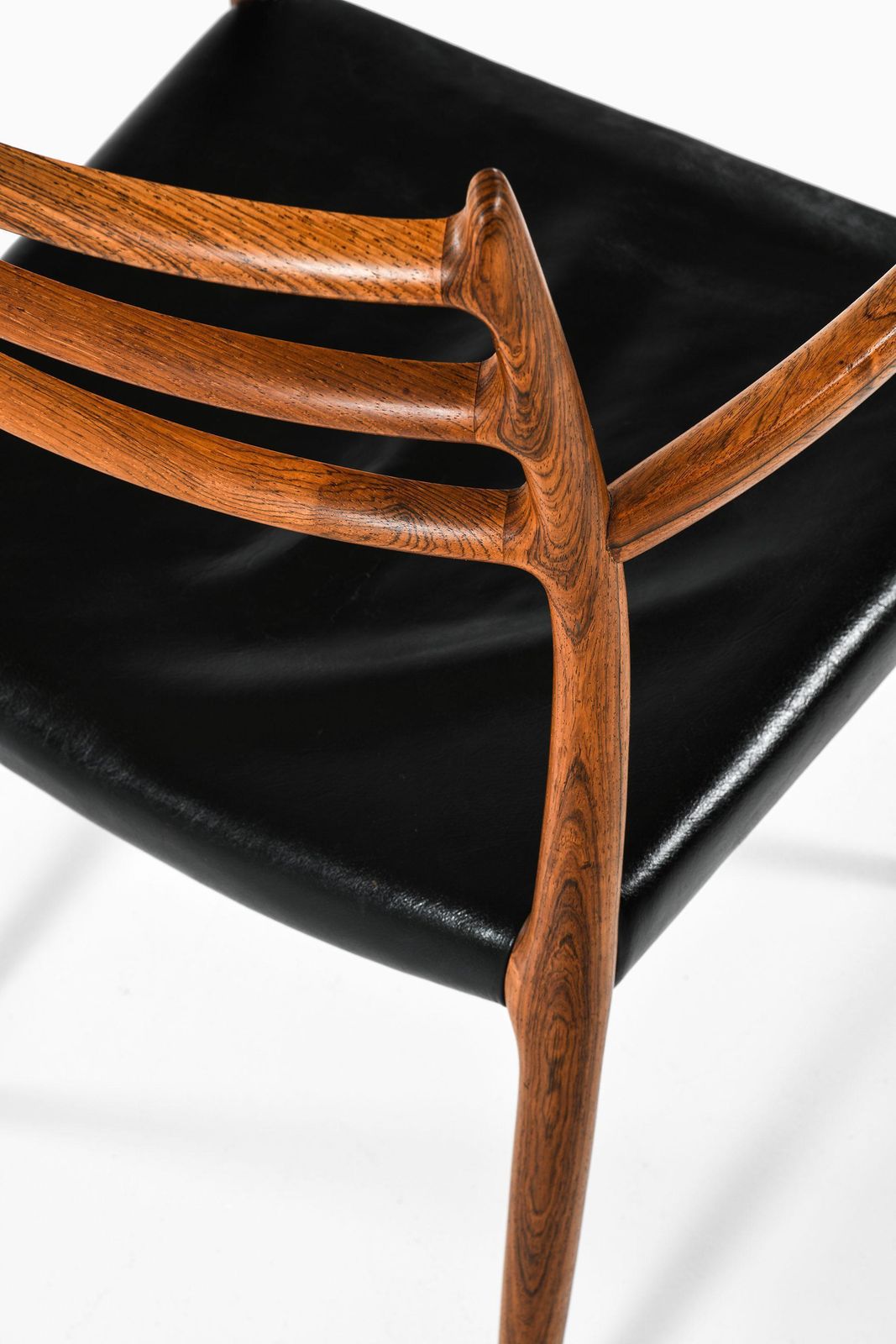 photo for sale Set Of 10 Armchairs In Rosewood And Black Leather By Niels Otto Møller, 1960's