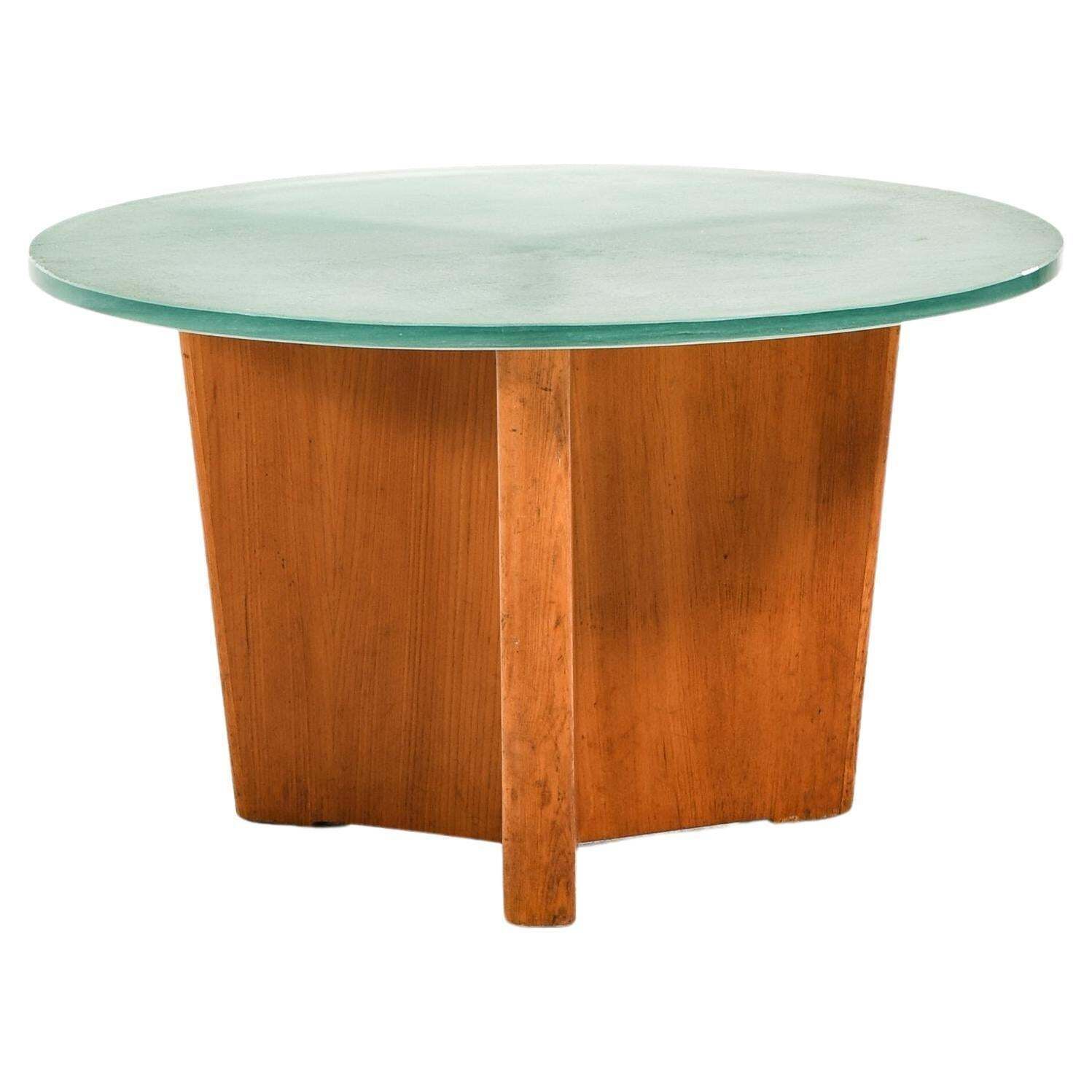 Coffee Table In Elm And Original Glass Top By Greta Magnusson Grossman, 1930's