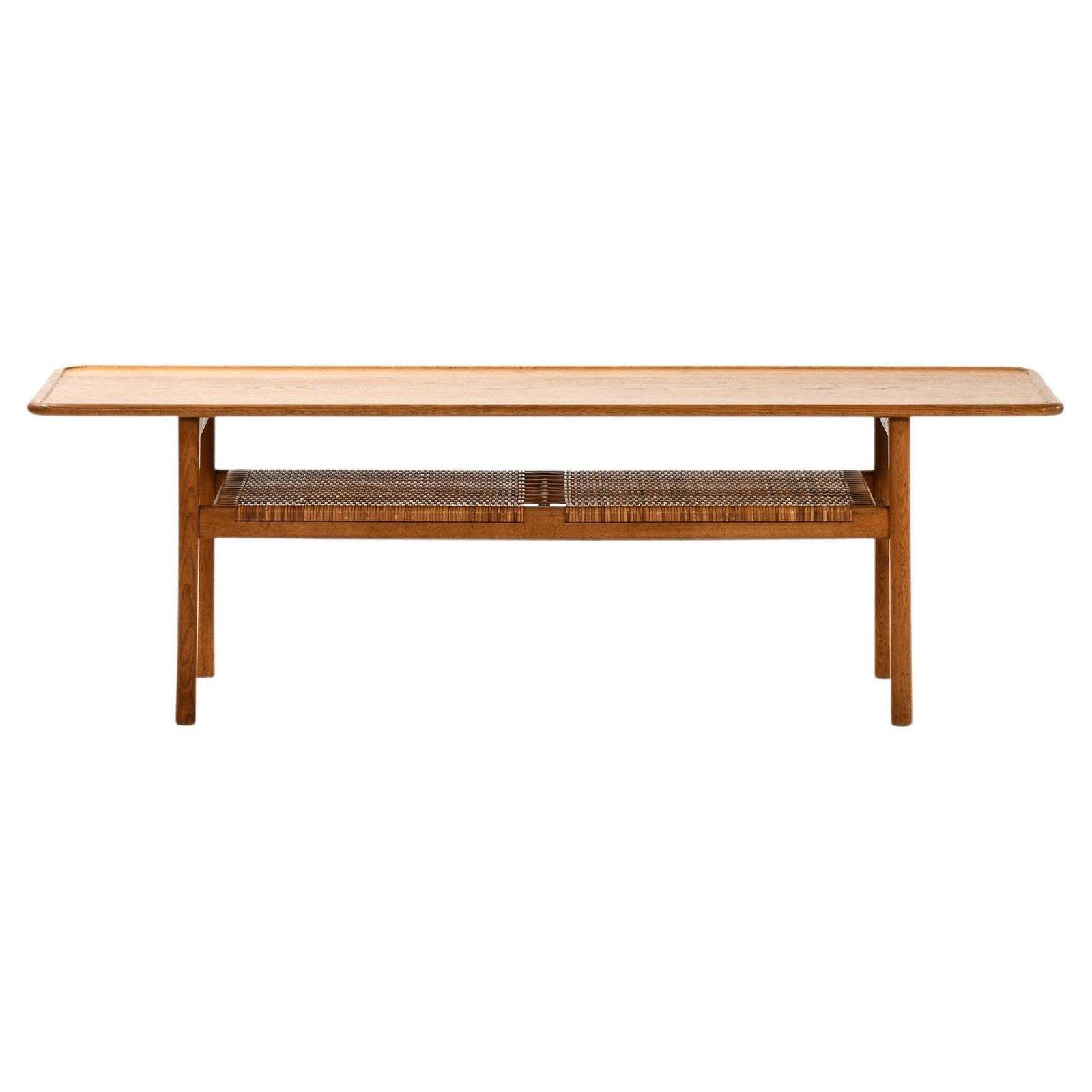 Coffee Table In Oak And Woven Cane By Hans Wegner, 1950's