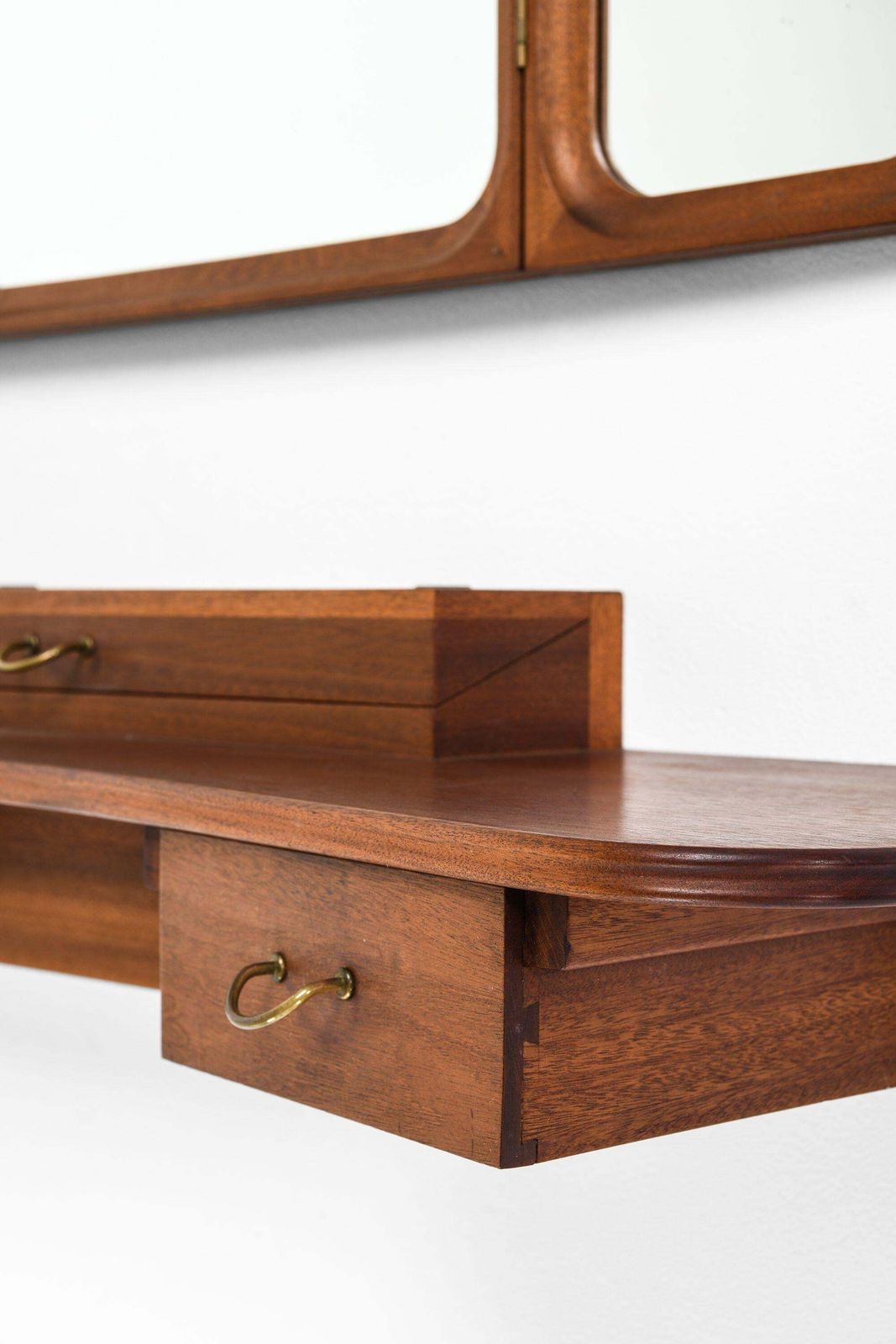 Set Of Vanity With Mirror In Mahogany And Brass By Frode Holm, 1950s photo 7223.0