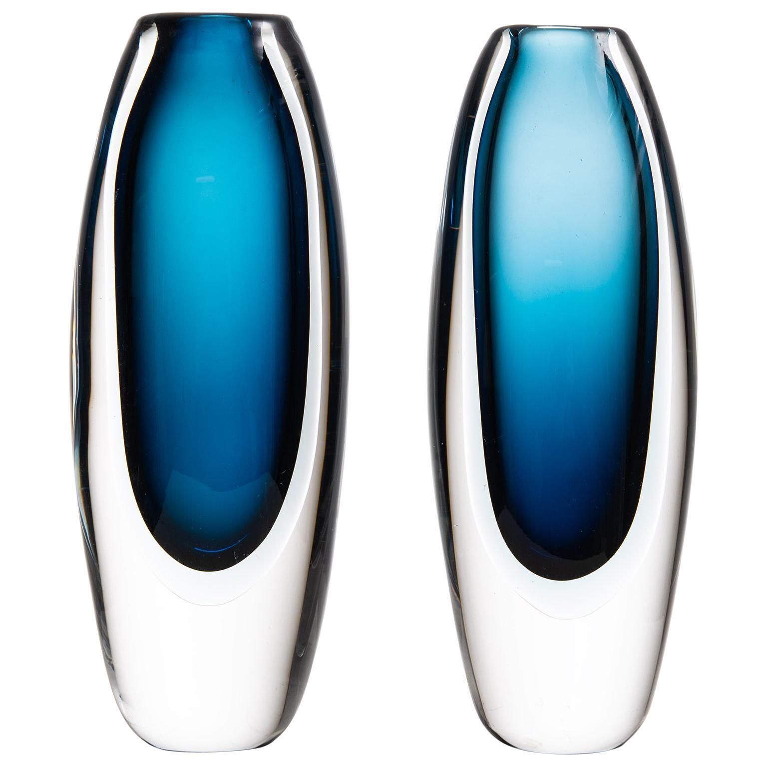 Vicke Lindstrand Glass Vases Produced By Kosta In Sweden