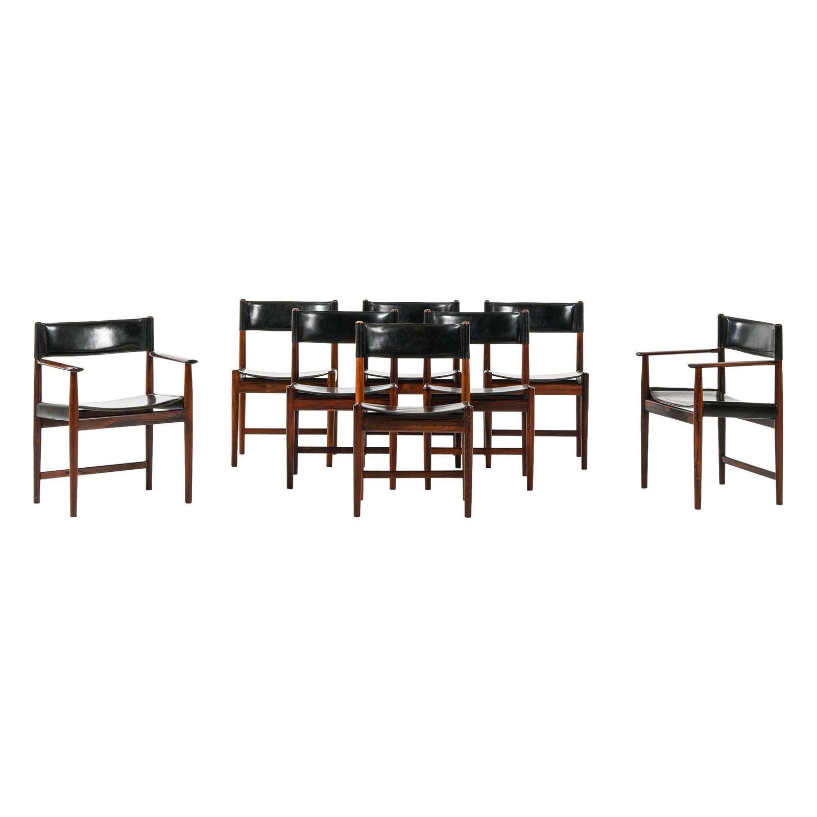 Kurt østervig Set Of 8 Dining Chairs In Rosewood And Leather, Denmark 1960s