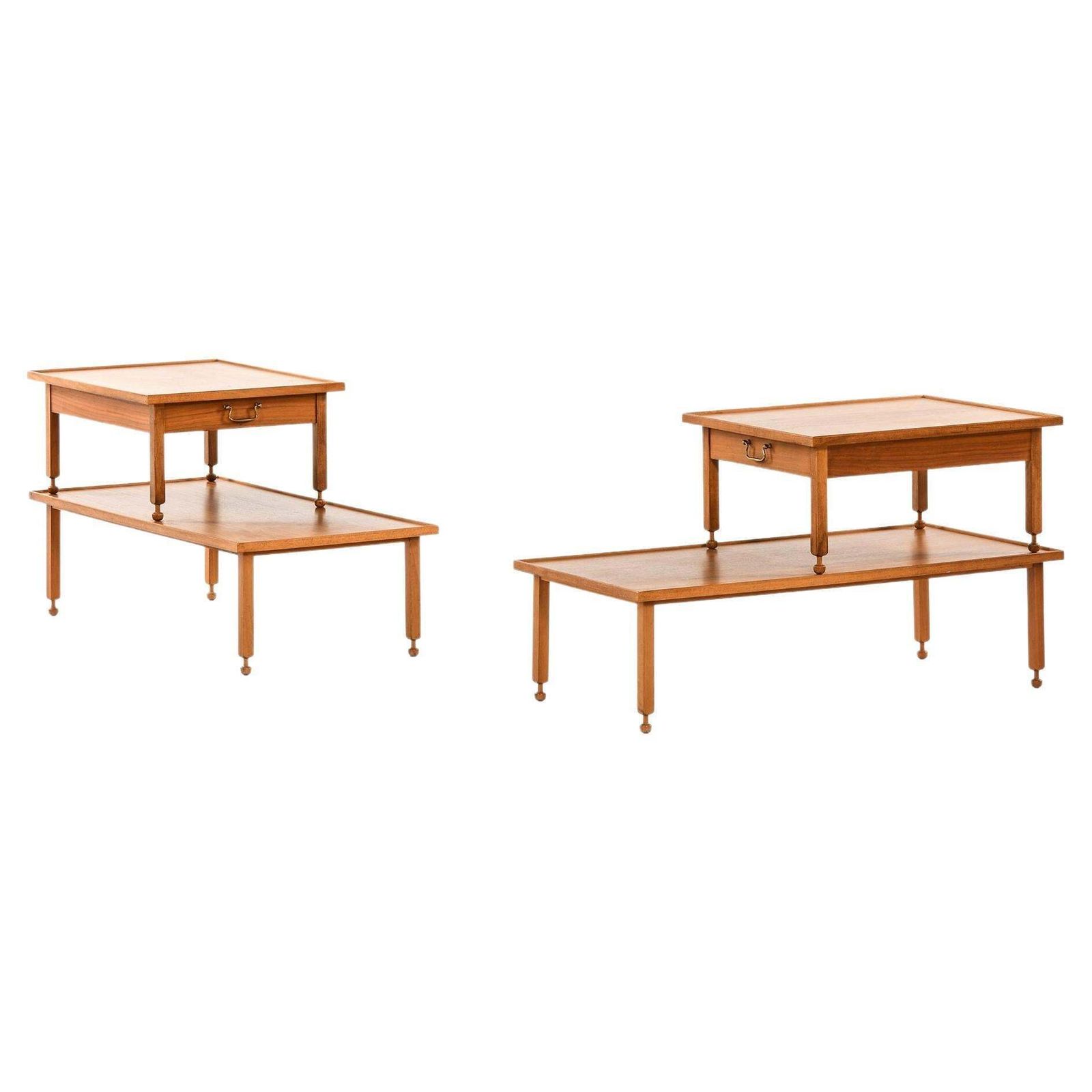 Pair Of Side Tables In Mahogany, Walnut And Brass By Josef Frank, 1950's