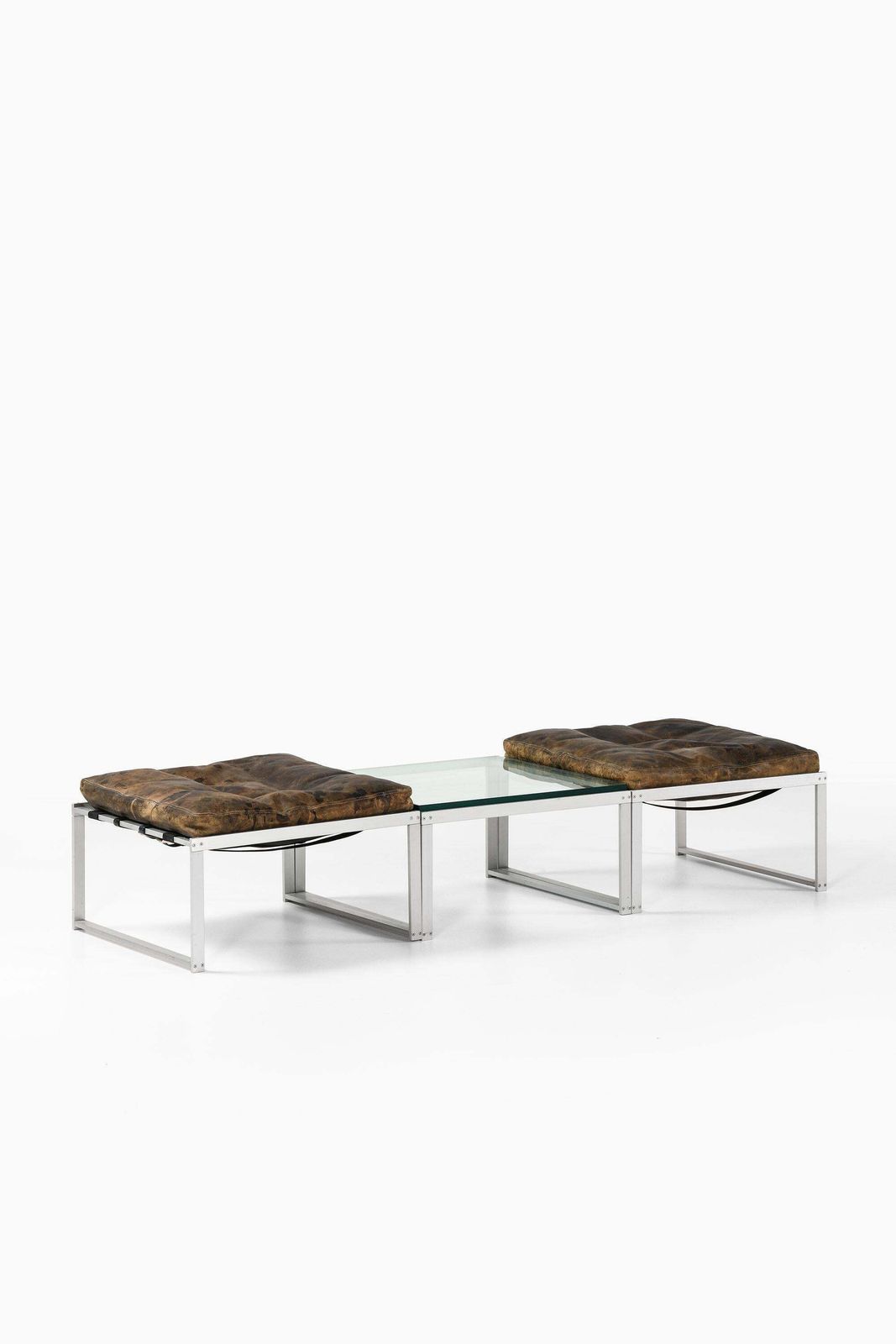 Jörgen Høj Set Of 2 Stools & Side Table In Aluminium, Glass And Leather, 1960s photo furniture