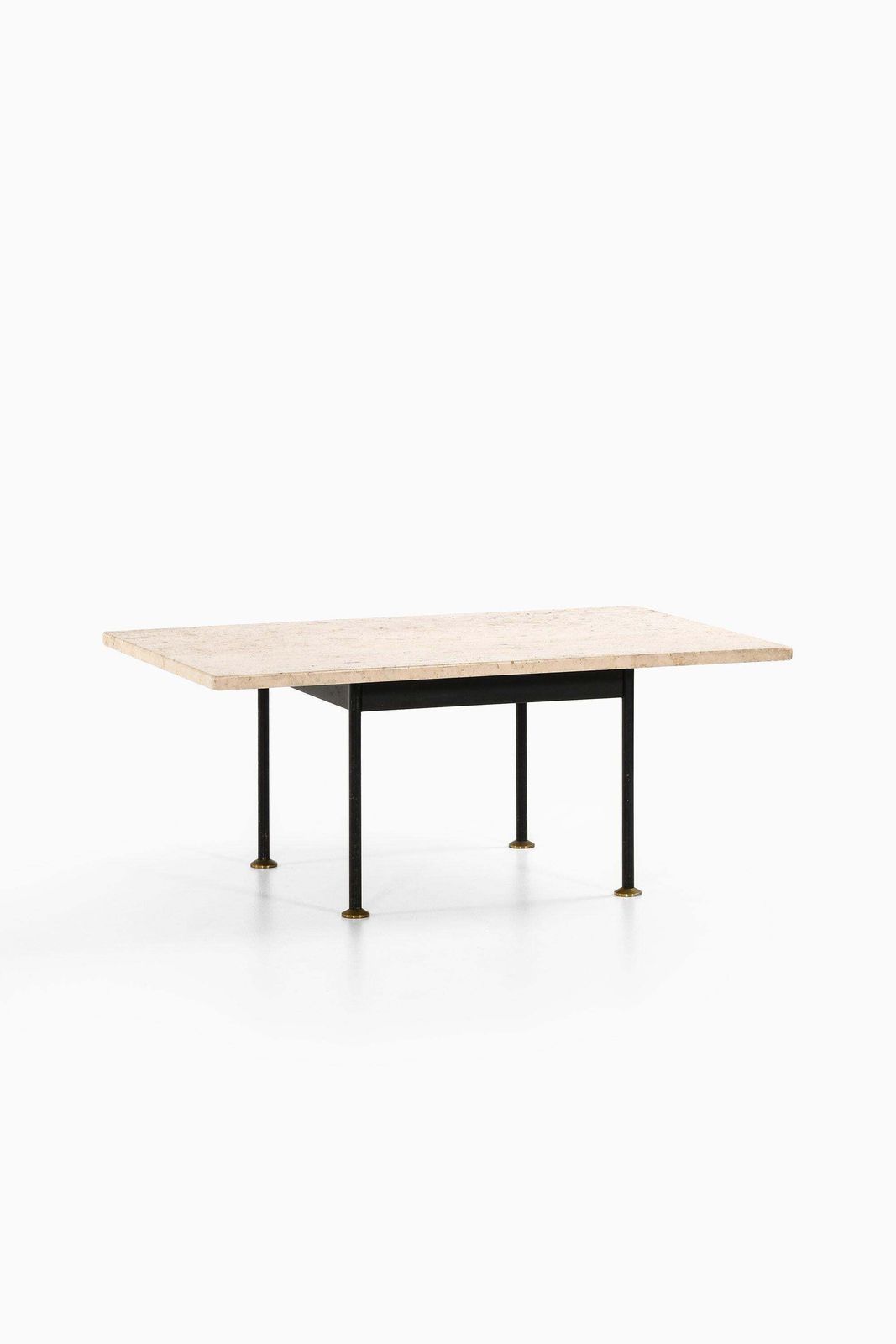 Coffee Table In Black Lacquered Metal, Brass And Travertine, 1960's photo furniture