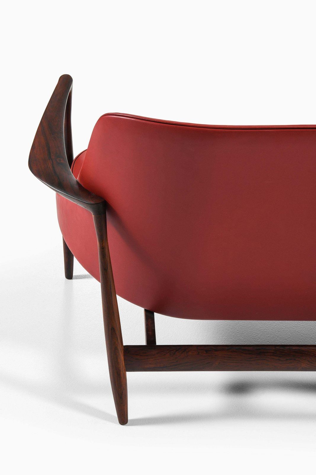 photo for sale Sofa In Rosewood And Reupholstered In Burgundy Leather By Ib Kofod Larsen, 1956