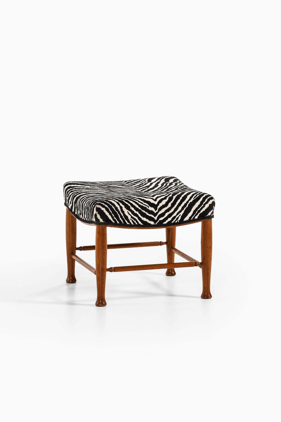 Stool In Mahogany And Reupholstered In Aino Aalto Fabric By Josef Frank, 1950's photo for sale