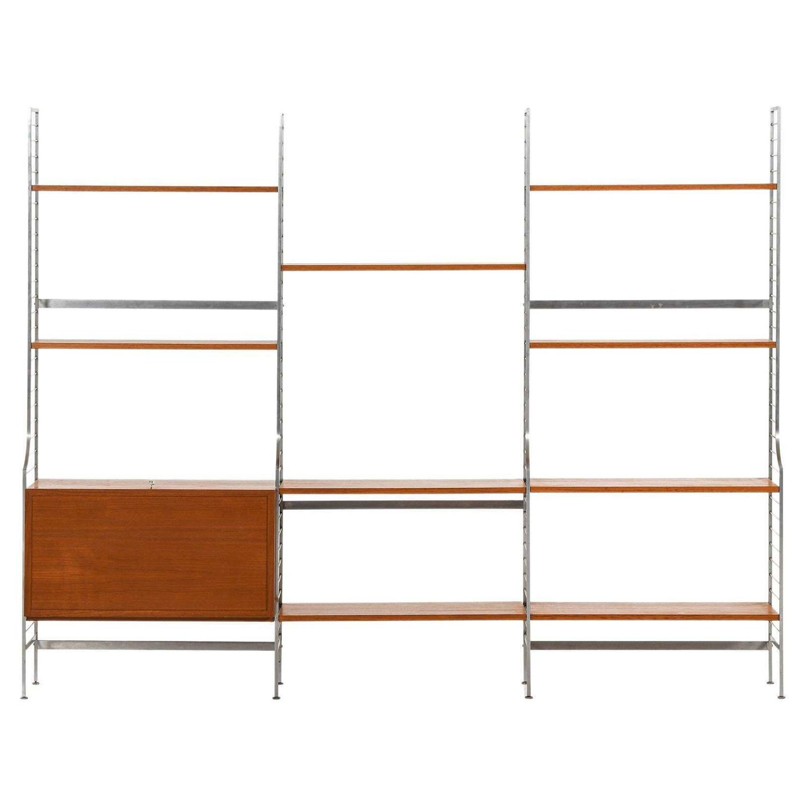 Large Bookcase In Teak And Chromed Steel By Nils Strinning, 1960's