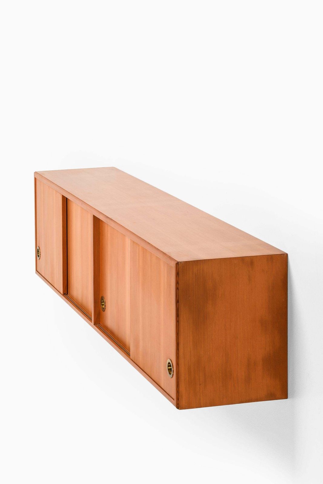 Rare Mid Century Danish Wall Mounted Sideboard In Oregon Pine And Brass, 1950's photo furniture