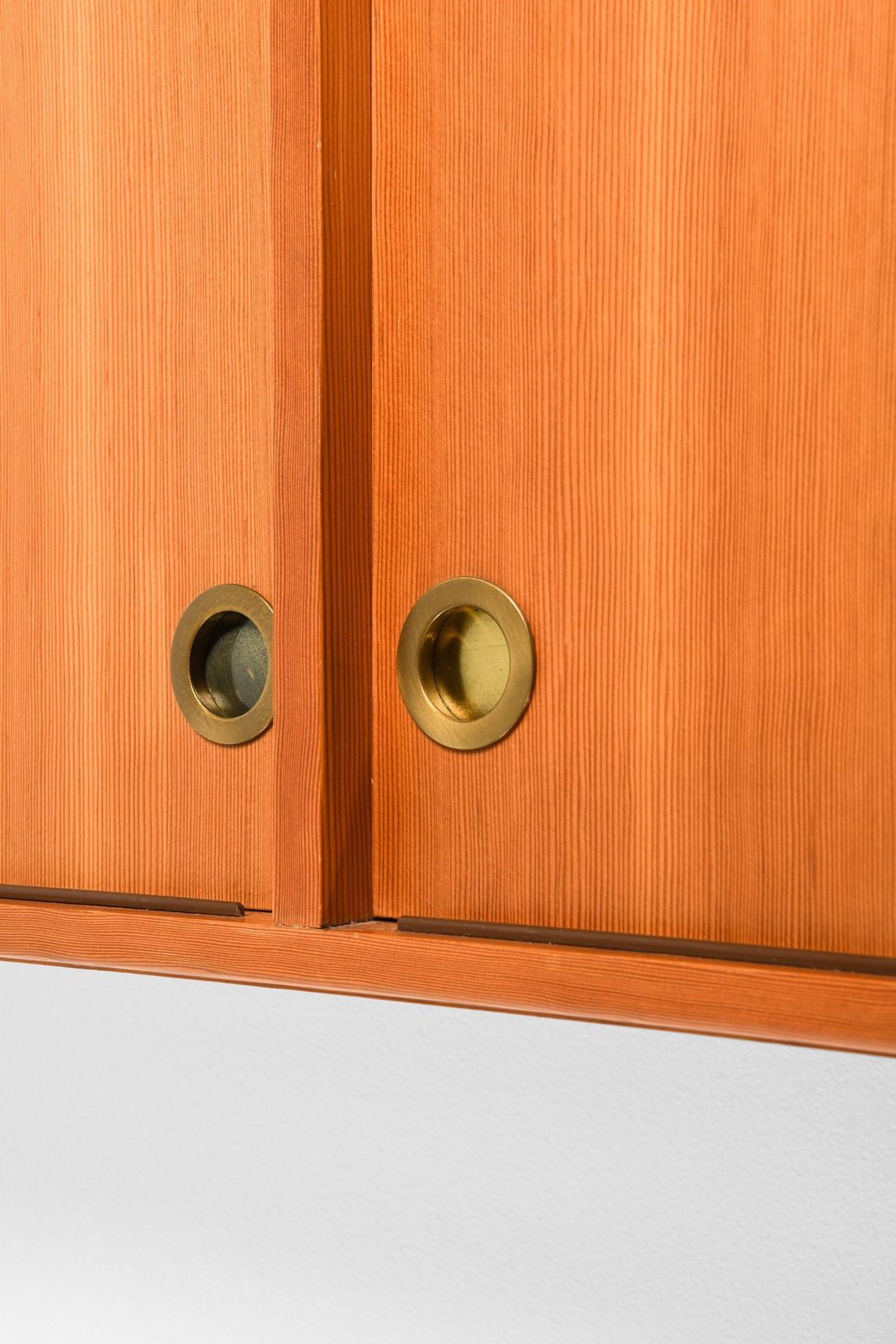 Rare Mid Century Danish Wall Mounted Sideboard In Oregon Pine And Brass, 1950's photo vinterior