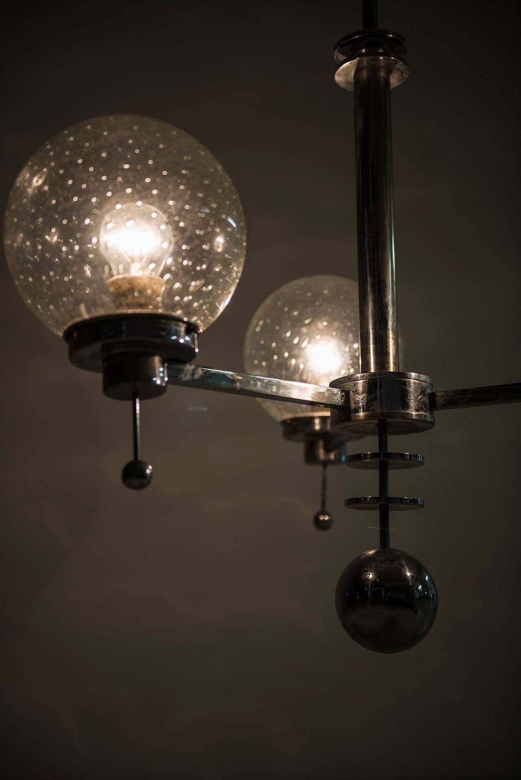 Pair Of Big Art Deco Ceiling Lamps Chandelier In Chromed Steel Glass Bowls photo Lighting