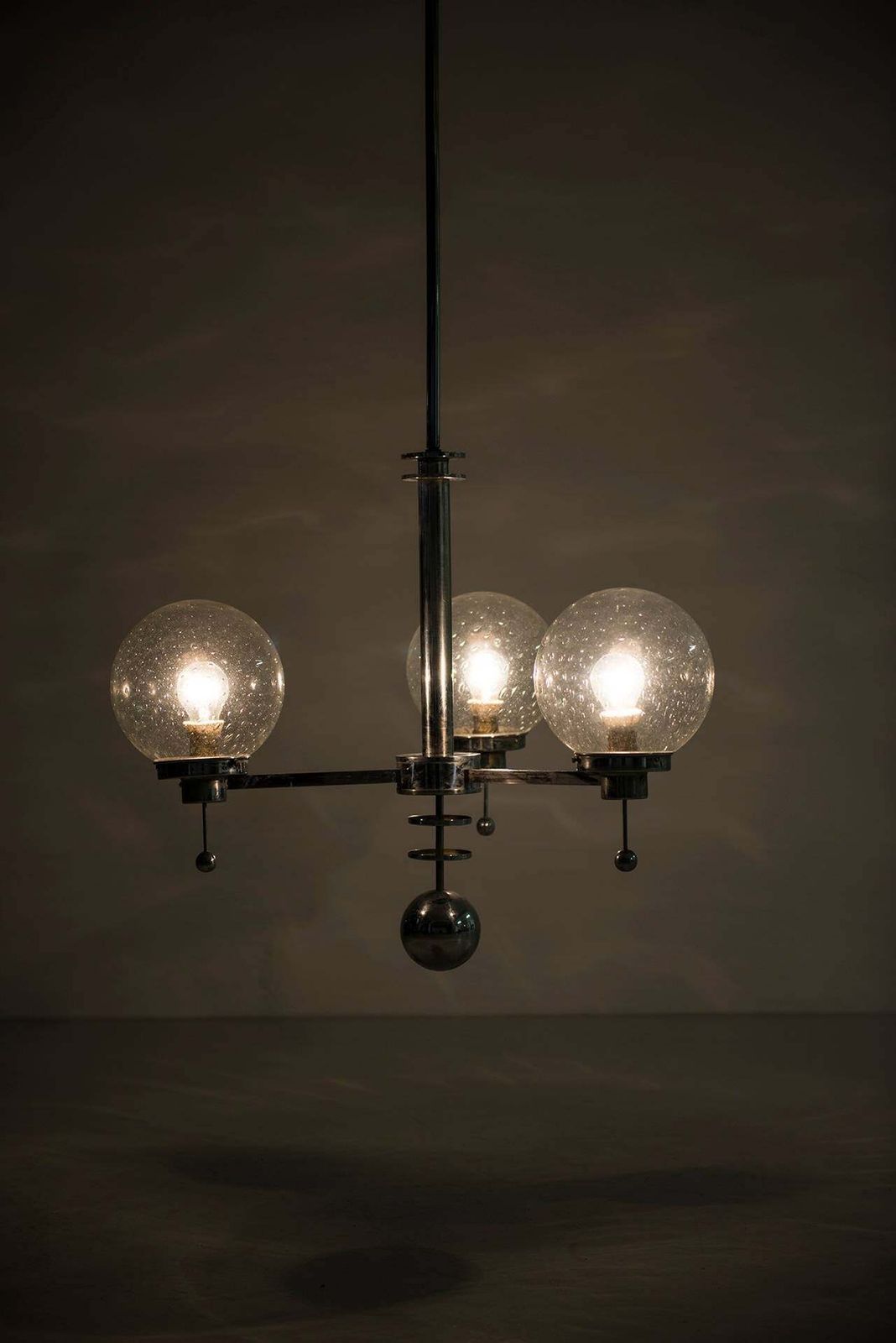 Pair Of Big Art Deco Ceiling Lamps Chandelier In Chromed Steel Glass Bowls photo vinterior