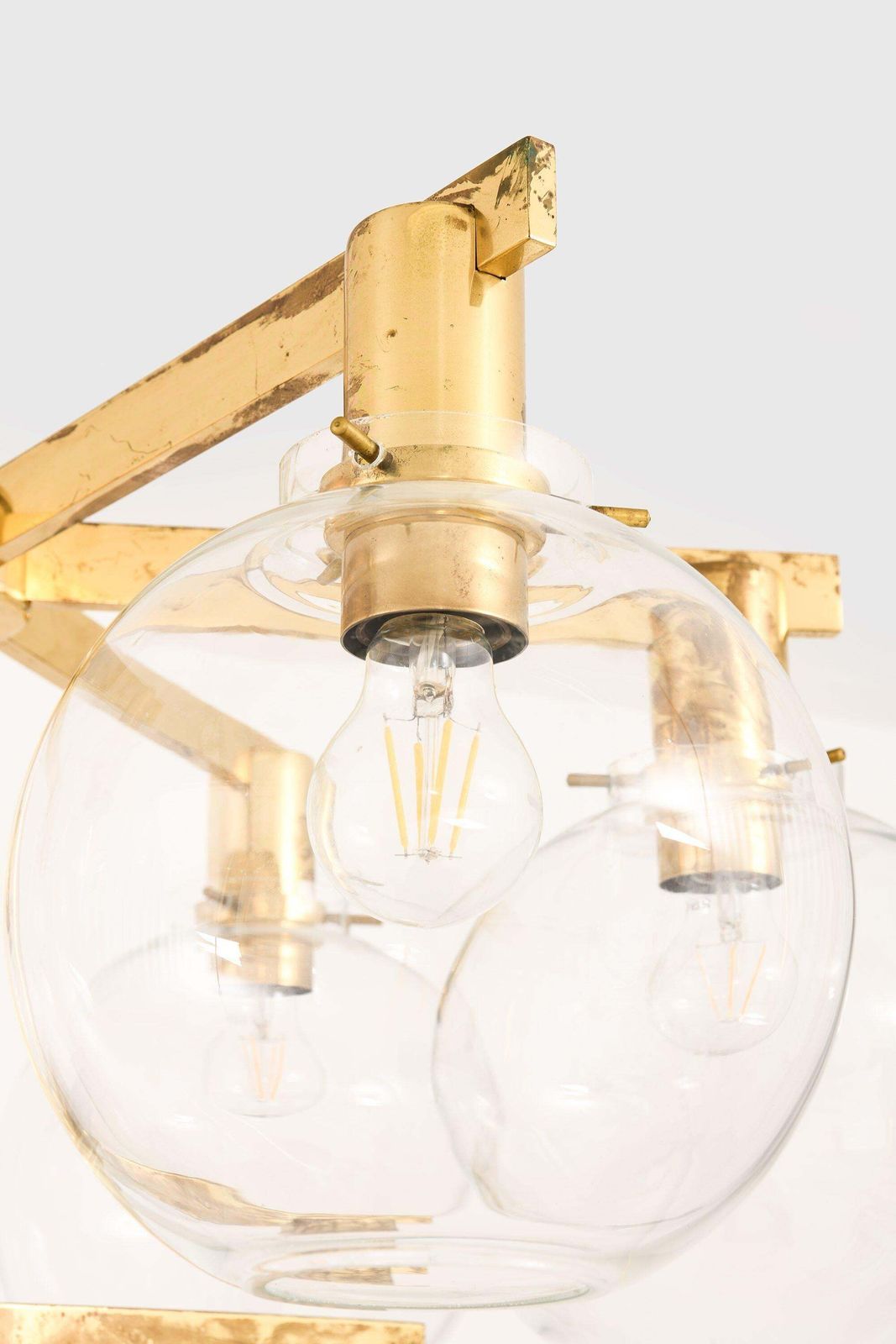 Small Ceiling Lamp Chandelier In Brass And Glass By Hans Agne Jakobsson, 1950's photo for sale
