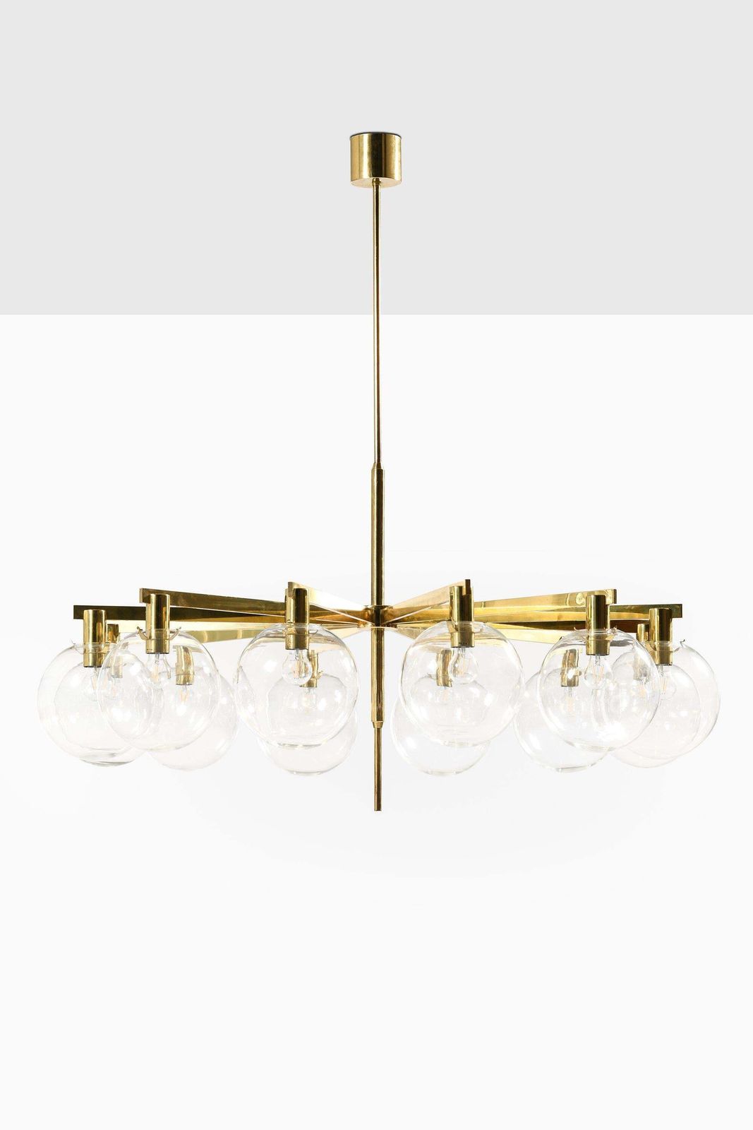 Big Ceiling Lamp In Brass & Original Clear Glass By Hans Agne Jakobsson, 1950's photo Lighting