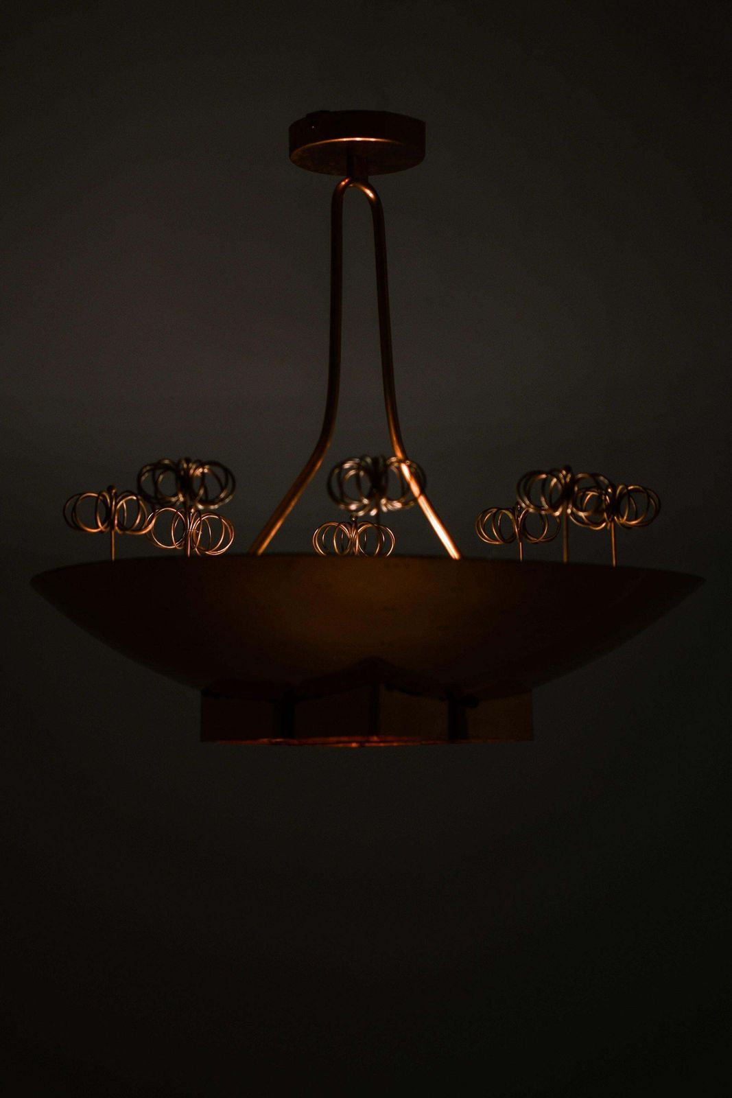 Ceiling Lamp In Copper And Brass By Paavo Tynell, 1940's, Taito Oy photo vintage
