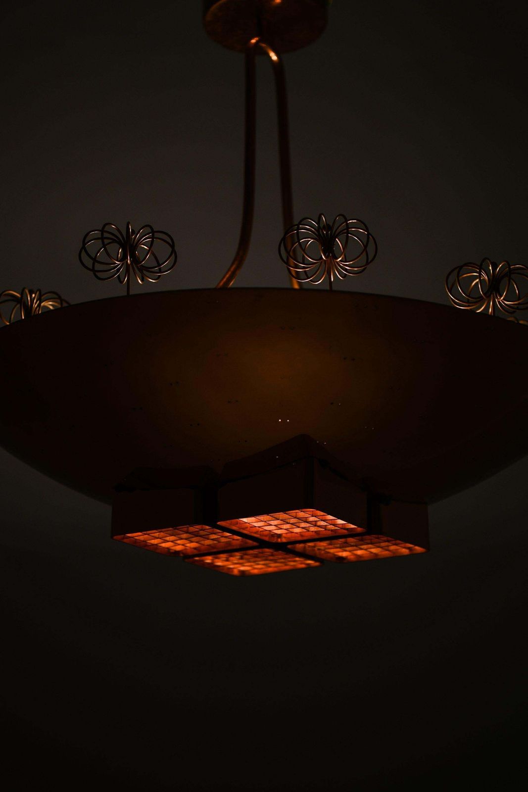 Lighting Ceiling Lamp In Copper And Brass By Paavo Tynell, 1940's, Taito Oy photo