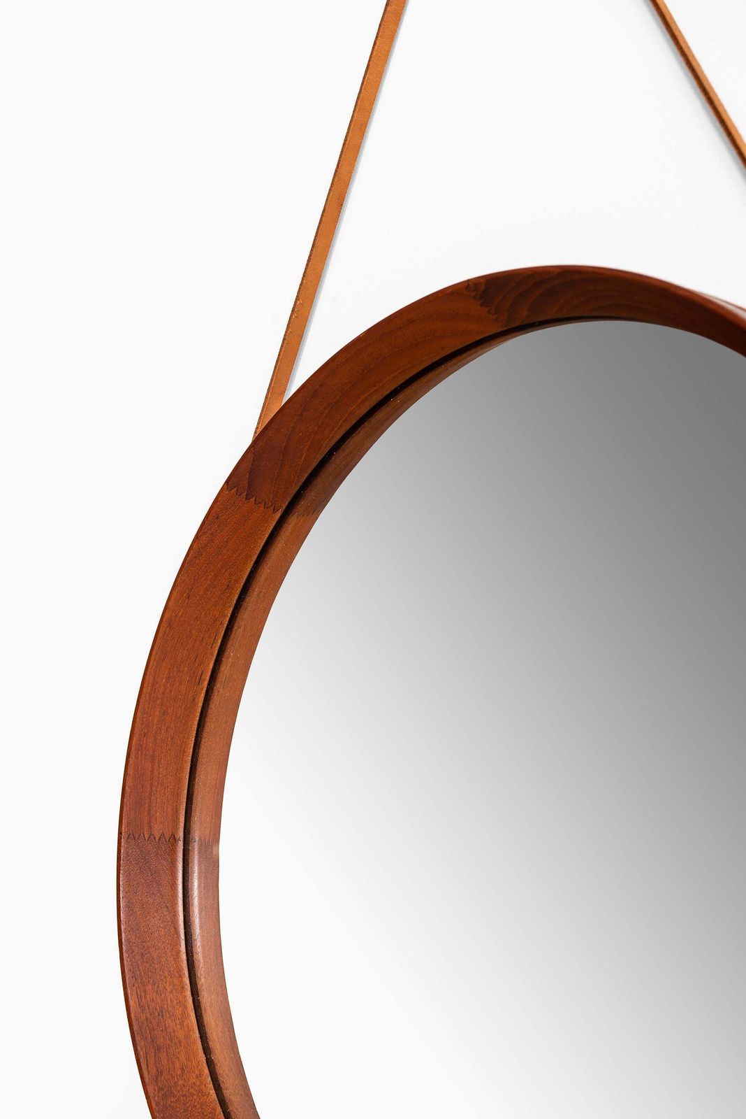 Round Mirror In Leather And Teak By Glas & Trä Hovmantorp In Sweden photo furniture