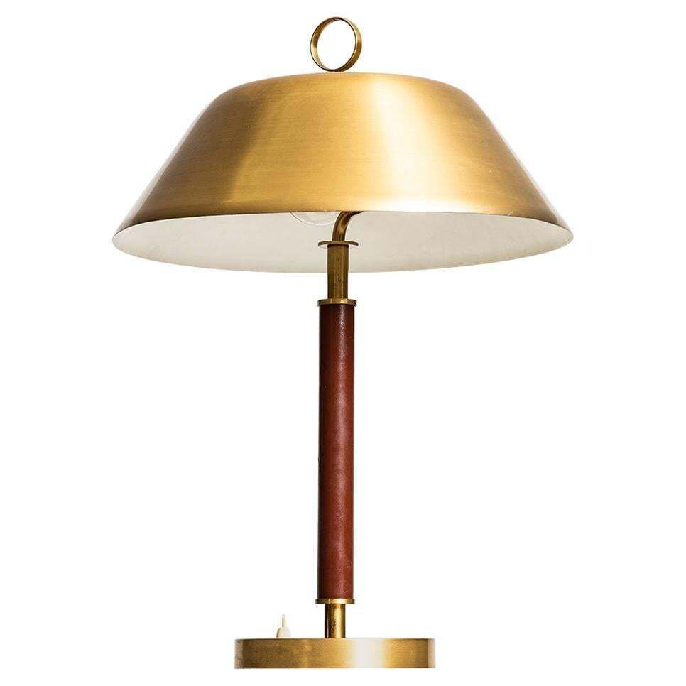 Table Lamp In Brass And Leather Produced By Falkenbergs Belysning In Sweden