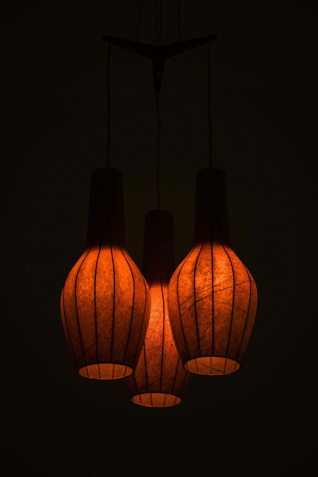 Ceiling Lamp Pendant In Teak And Original Lamp Shades By Hans Bergström, 1950's photo 5521.0