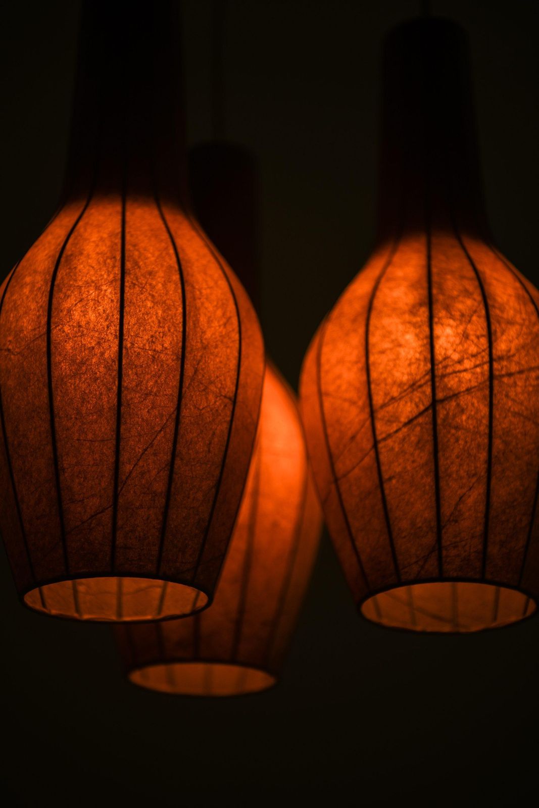 Ceiling Lamp Pendant In Teak And Original Lamp Shades By Hans Bergström, 1950's photo vintage