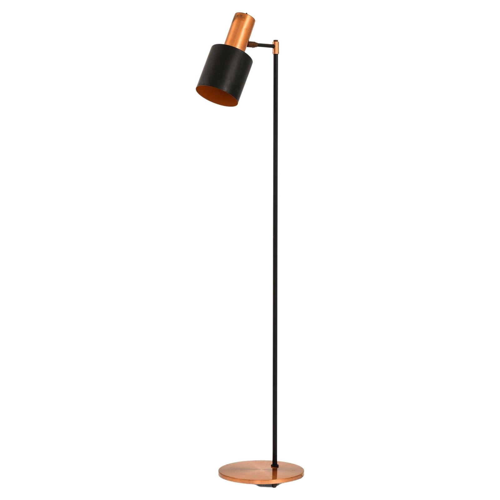 Floor Lamp In Black Lacquered Metal, Copper And Teak By Jo Hammerborg, 1950's