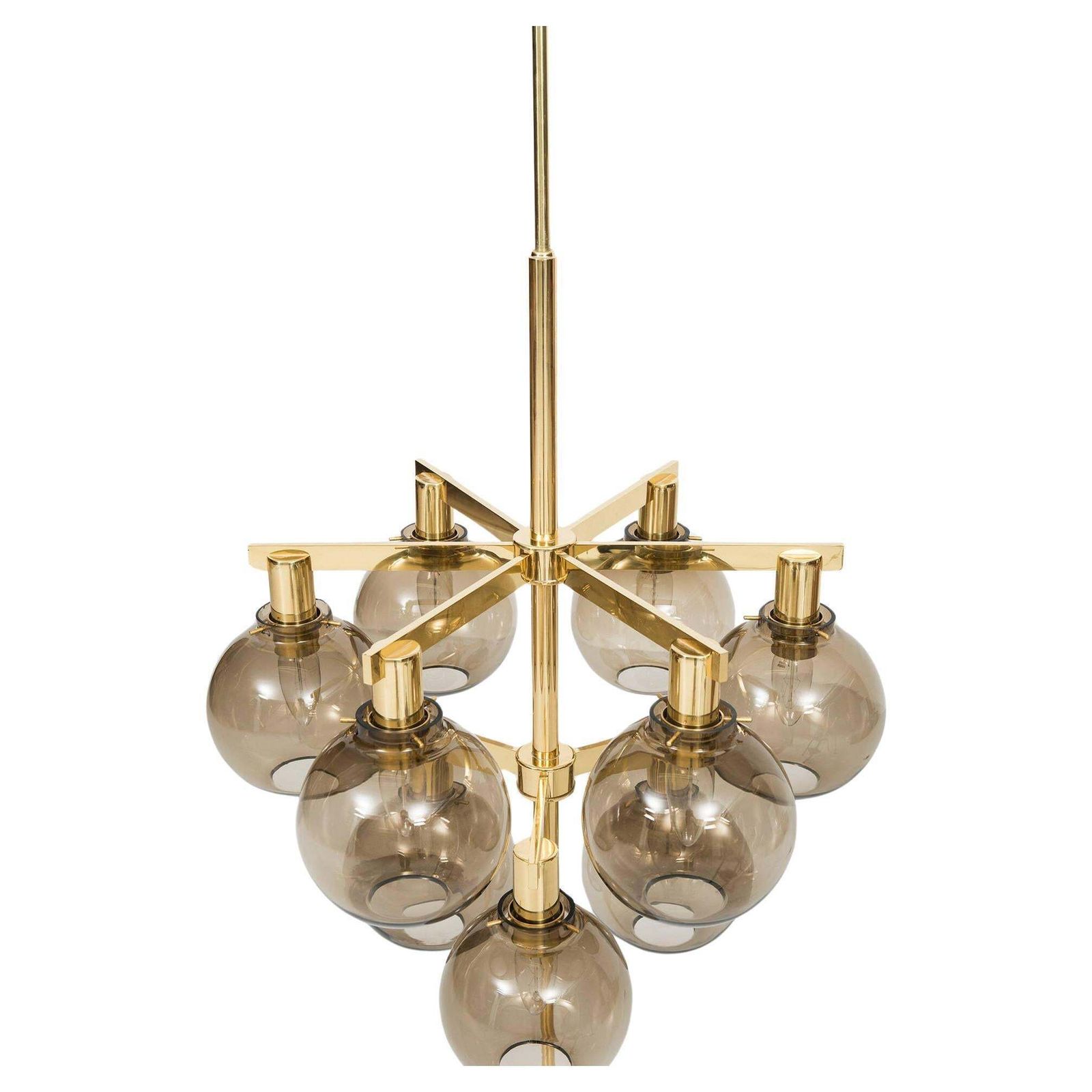 Hans Agne Jakobsson Ceiling Lamp Chandelier Pendant Brass Smoked Glass 1950