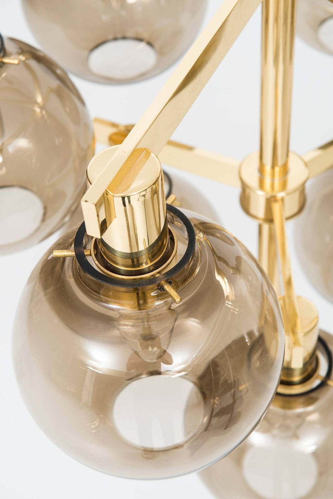 Hans Agne Jakobsson Ceiling Lamp Chandelier Pendant Brass Smoked Glass 1950 photo for sale