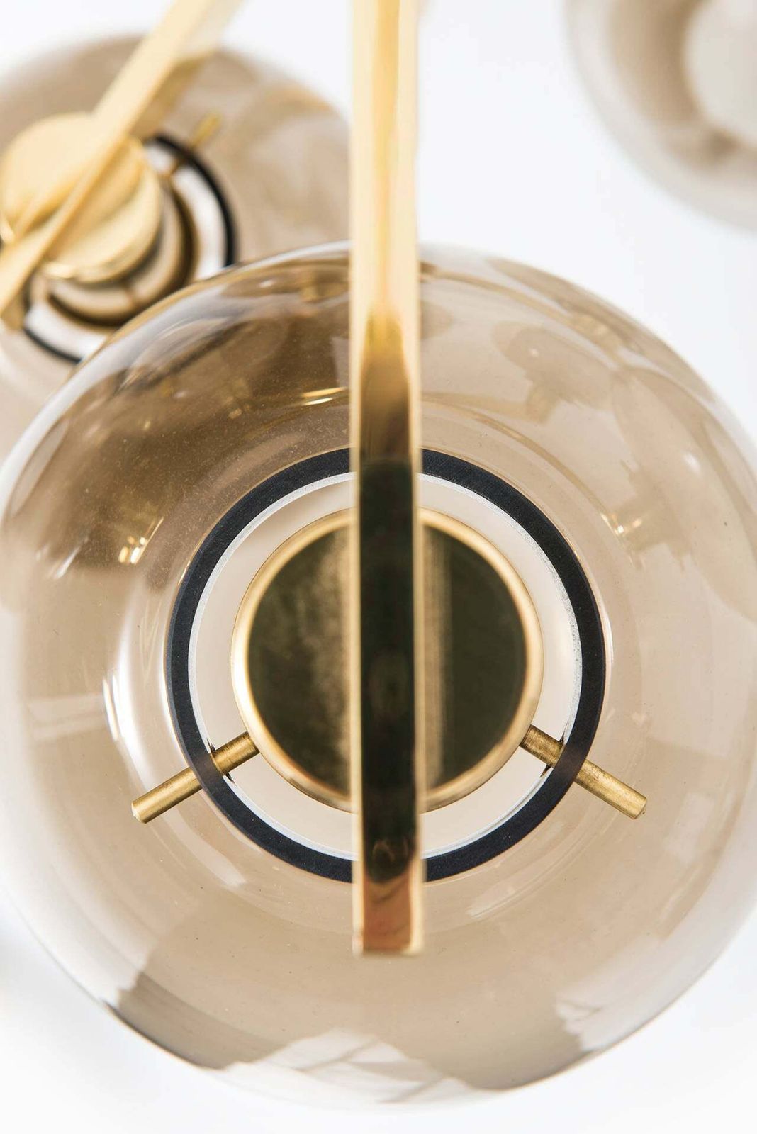 Hans Agne Jakobsson Ceiling Lamp Chandelier Pendant Brass Smoked Glass 1950 photo Lighting