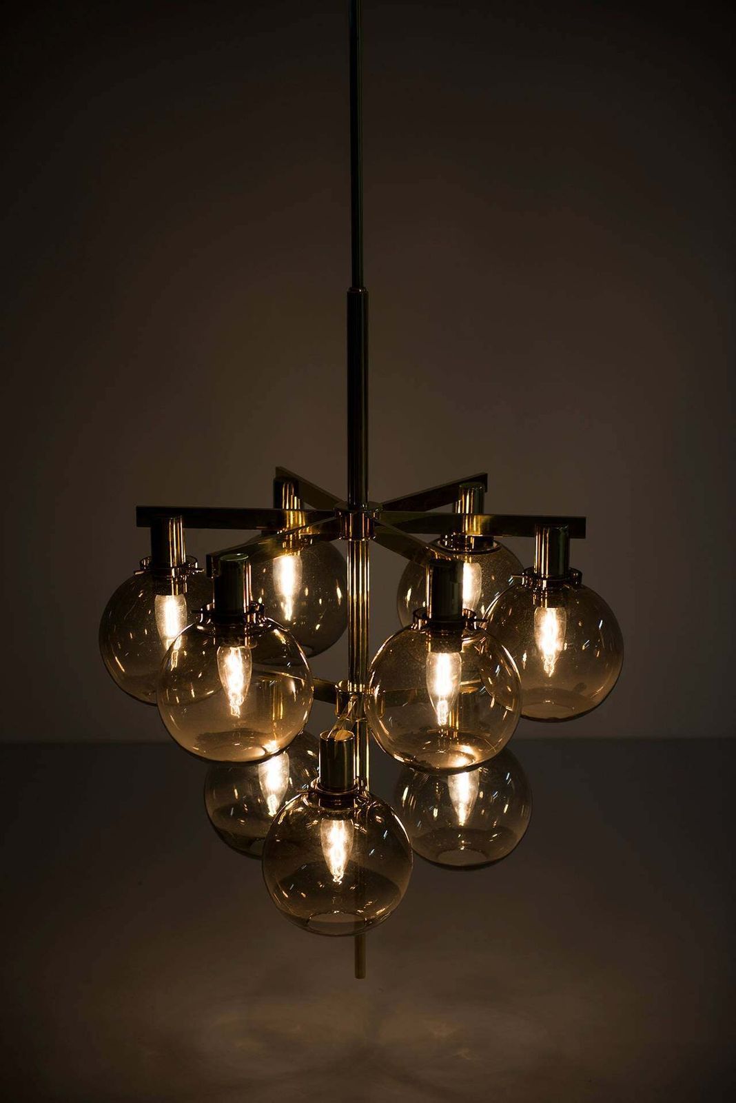 Hans Agne Jakobsson Ceiling Lamp Chandelier Pendant Brass Smoked Glass 1950 photo buy