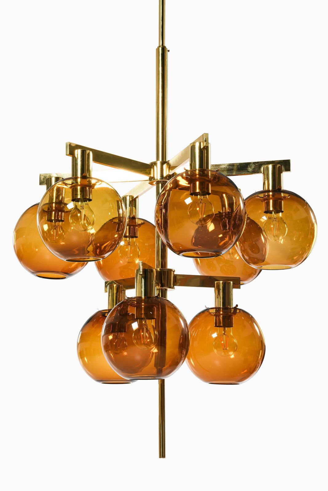 Ceiling Lamp Chandelier In Brass And Amber Glass By Hans Agne Jakobsson, 1950's photo furniture