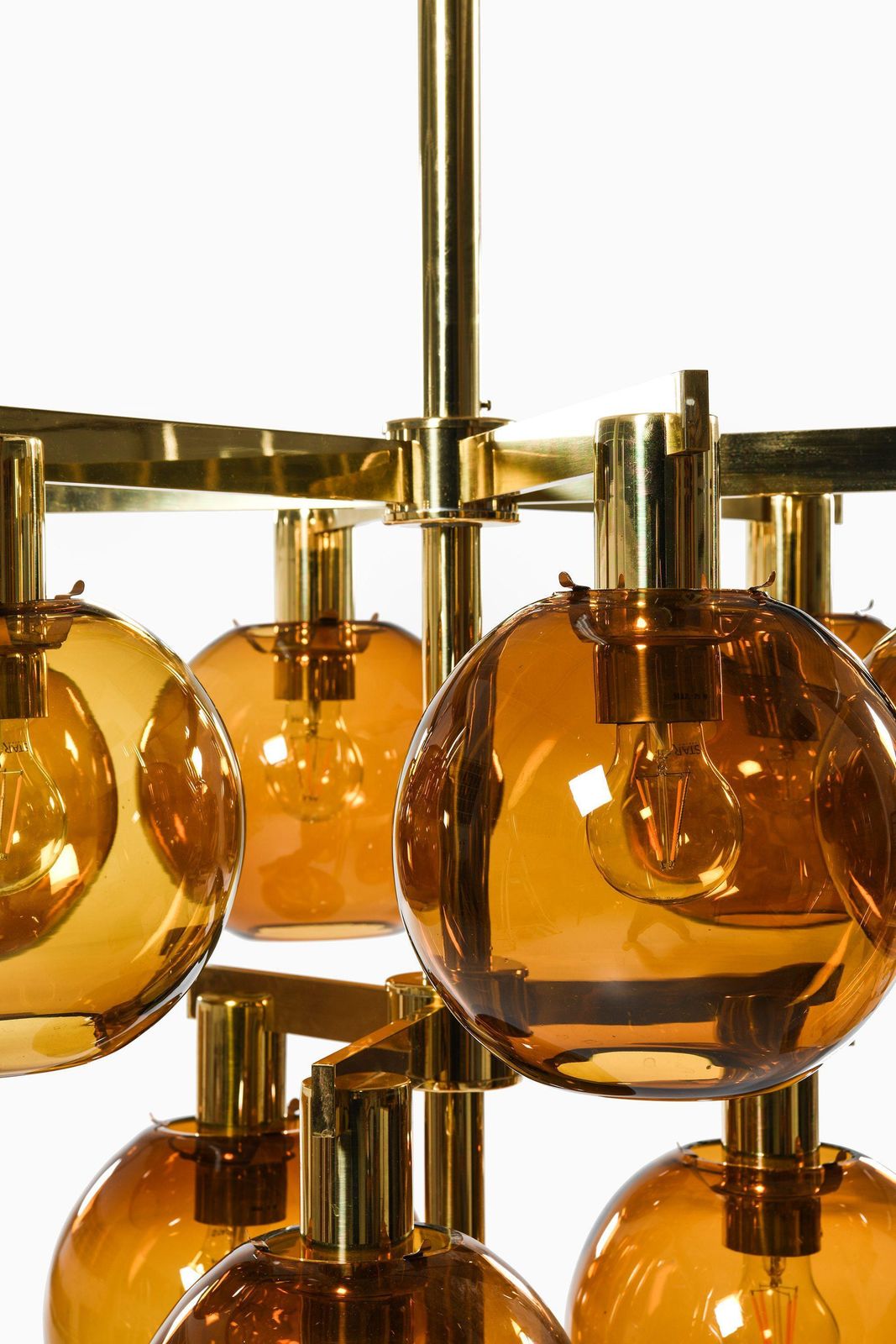 Ceiling Lamp Chandelier In Brass And Amber Glass By Hans Agne Jakobsson, 1950's photo for sale
