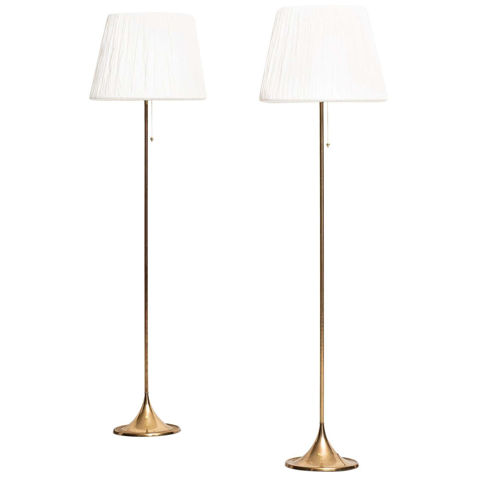 Pair Of Floor Lamps Model G 025 In Brass Produced By Bergbom In Sweden