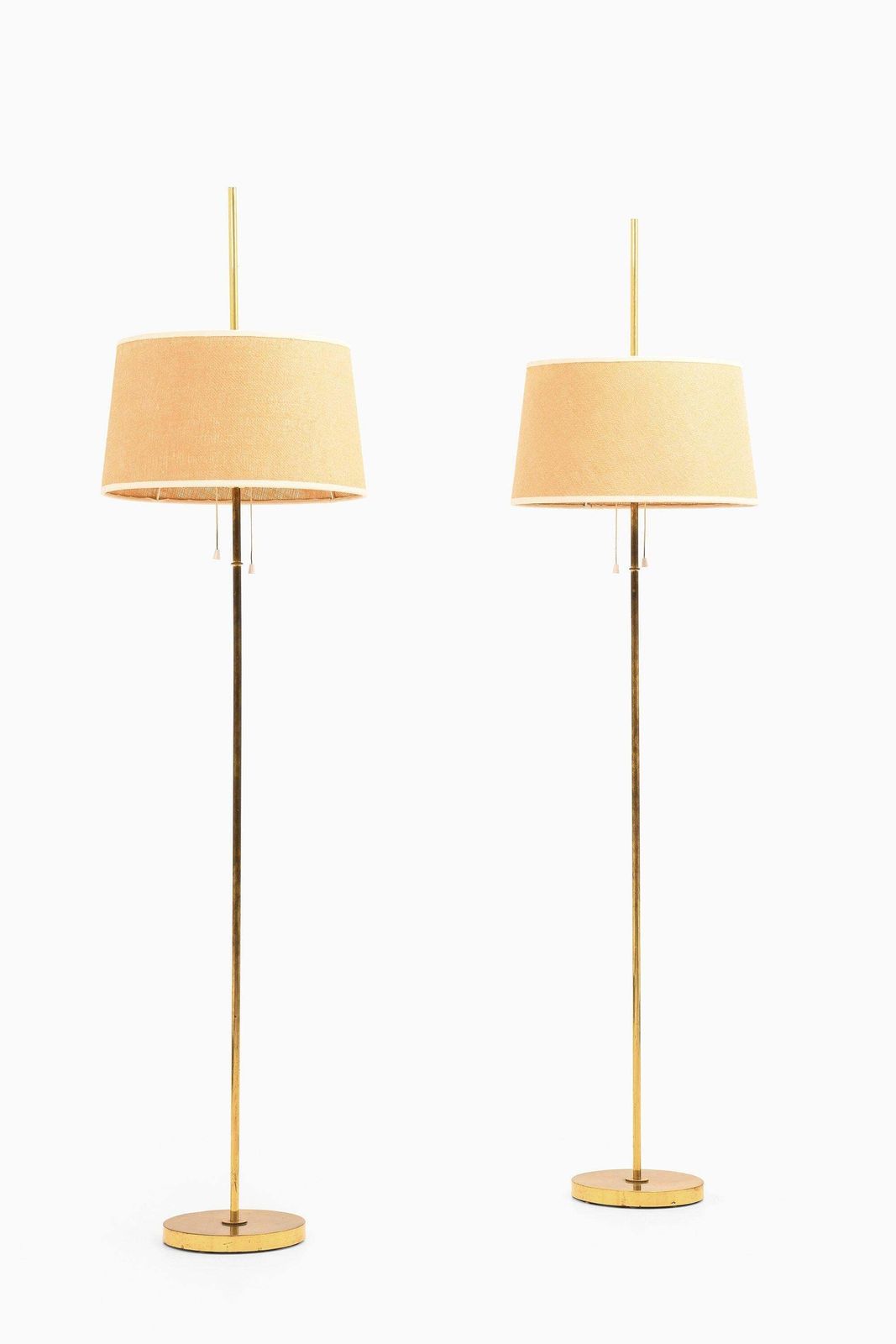 Floor Lamps In Brass And Original Lamp Shades By Hans Agne Jakobsson, 1950's photo Lighting