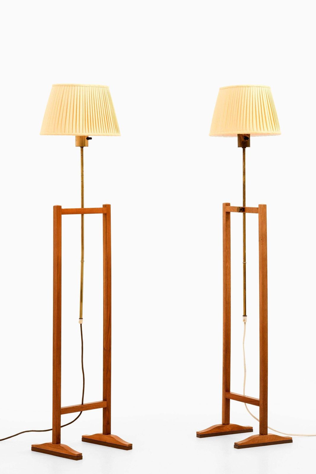 photo furniture Pair Of Floor Lamps In Cherrywood, Brass And Lamp Shades By Josef Frank, 1950's