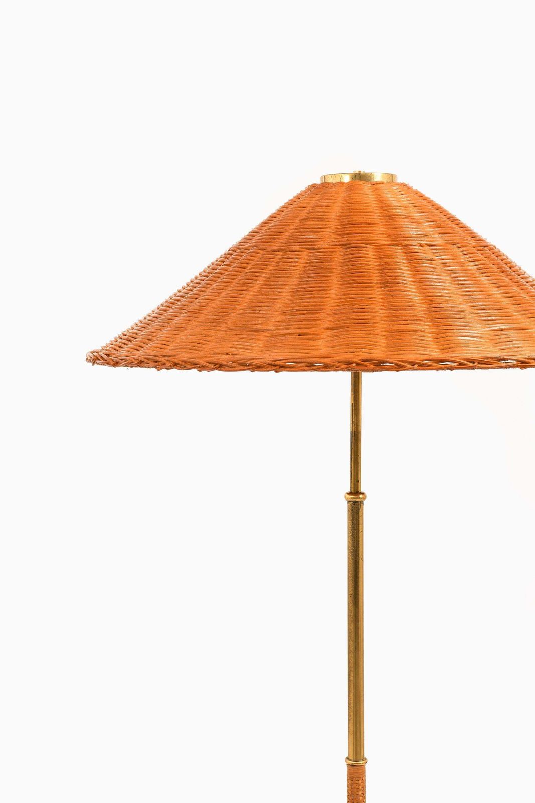 Height Adjustable Floor Lamp In Brass, Woven Cane And Rattan Shade, 1940's photo furniture