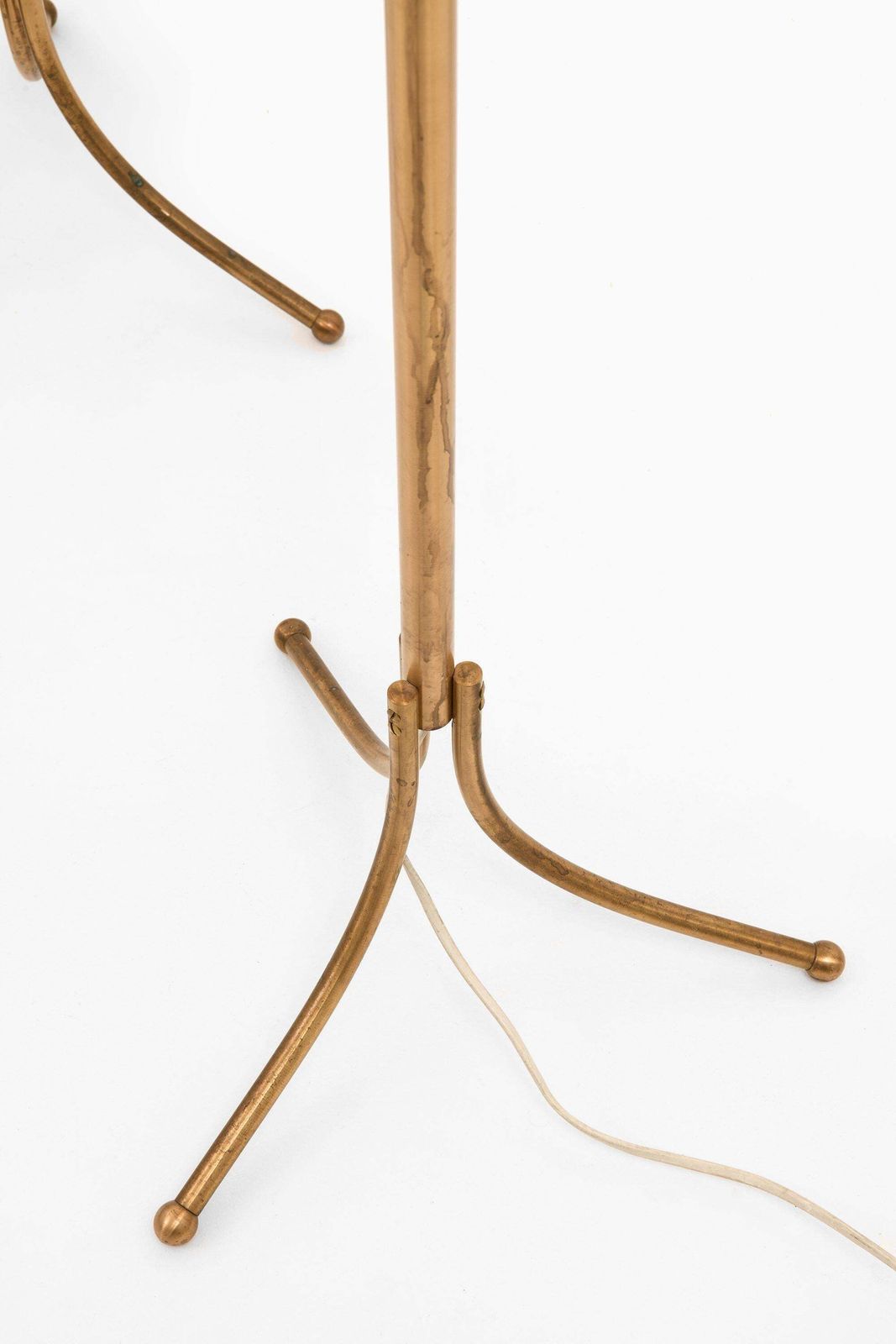 Pair Of Height Adjustable Floor Lamps In Brass And Original Lamp Shade, 1950's photo for sale