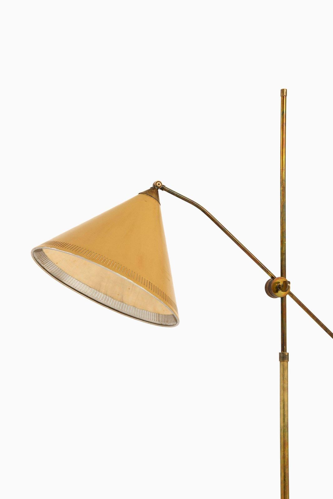 Floor Lamp In Brass And Original Yellow Lamp Shade, 1950's photo furniture