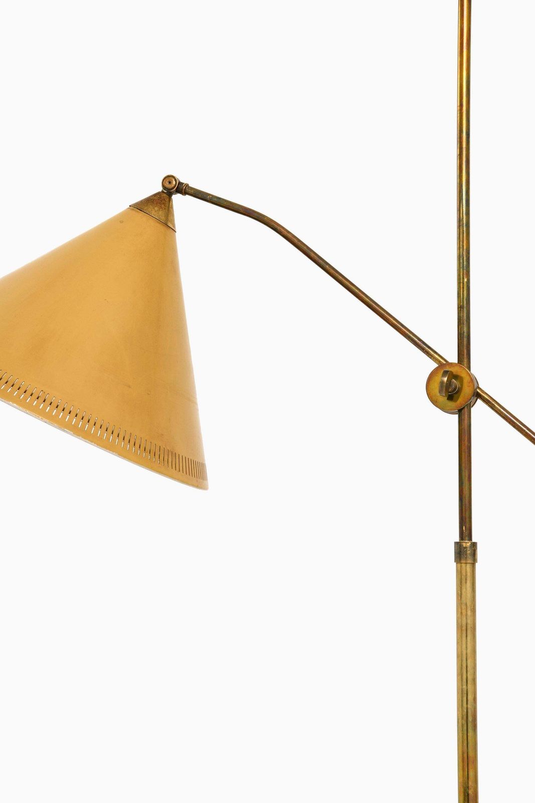 Floor Lamp In Brass And Original Yellow Lamp Shade, 1950's photo for sale