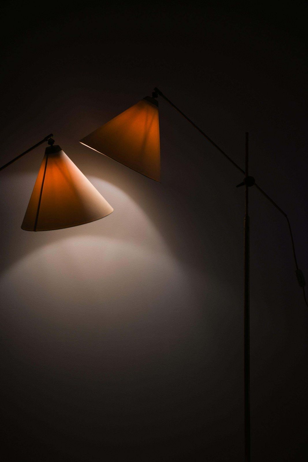 Pair Of Floor Lamps In Brass And Original Shades By T.H. Valentiner, 1960's photo buy