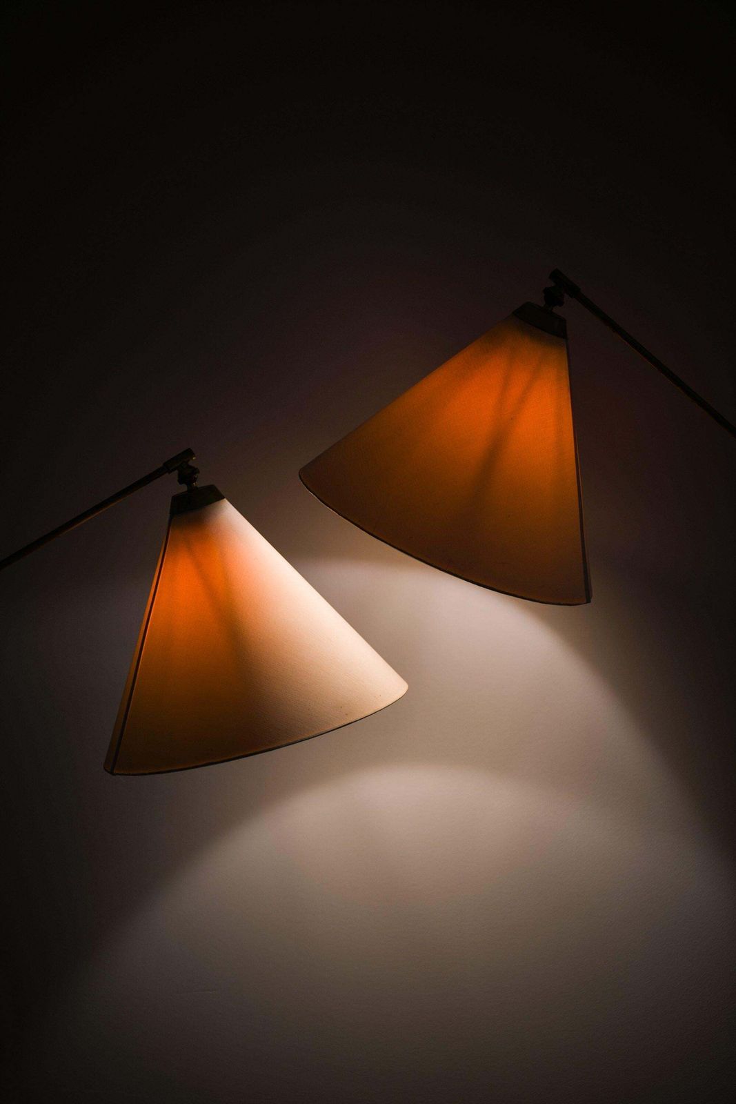 Pair Of Floor Lamps In Brass And Original Shades By T.H. Valentiner, 1960's photo vintage