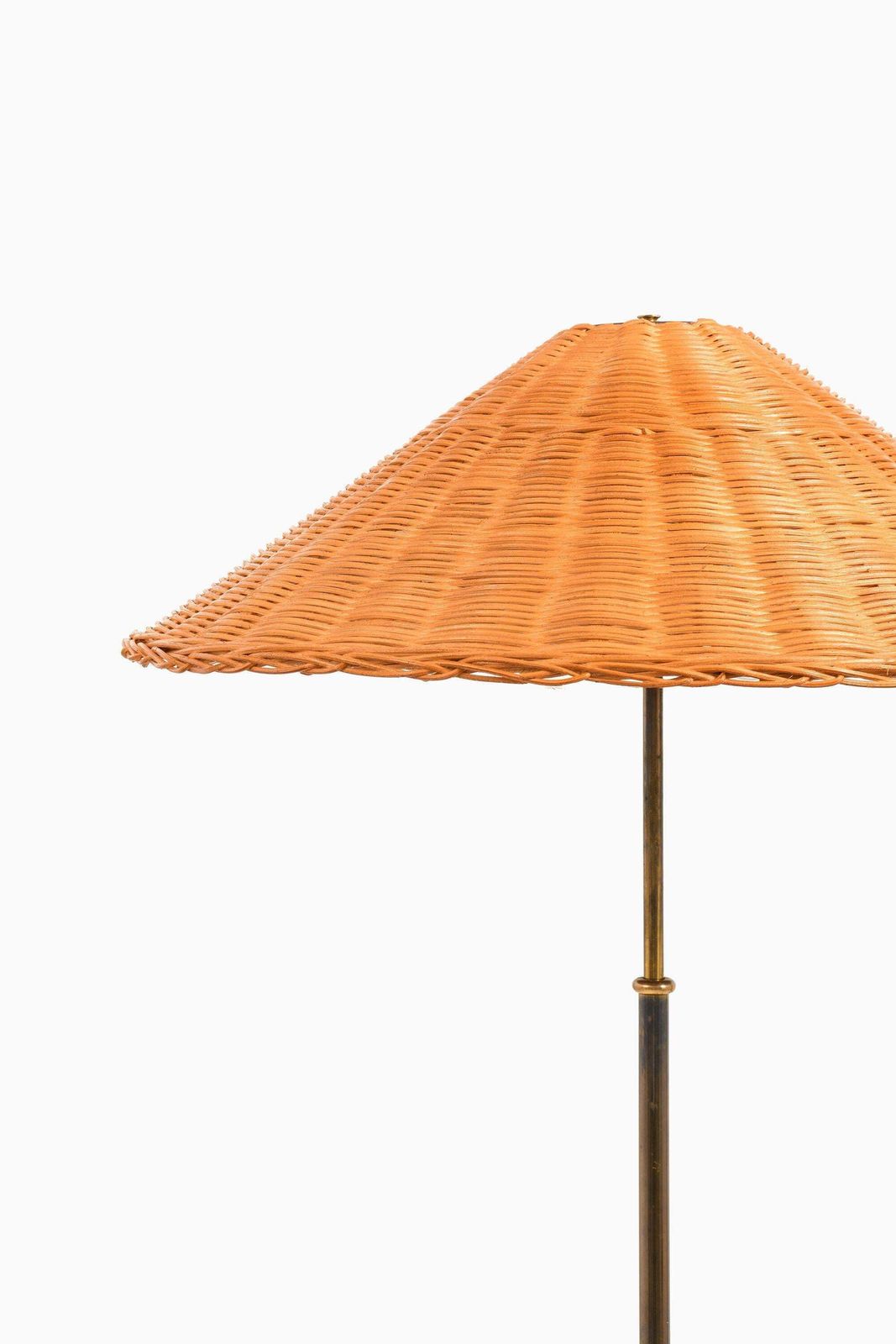 Height Adjustable Floor Lamp In Brass, Woven Cane And Rattan Shade, 1940's photo furniture