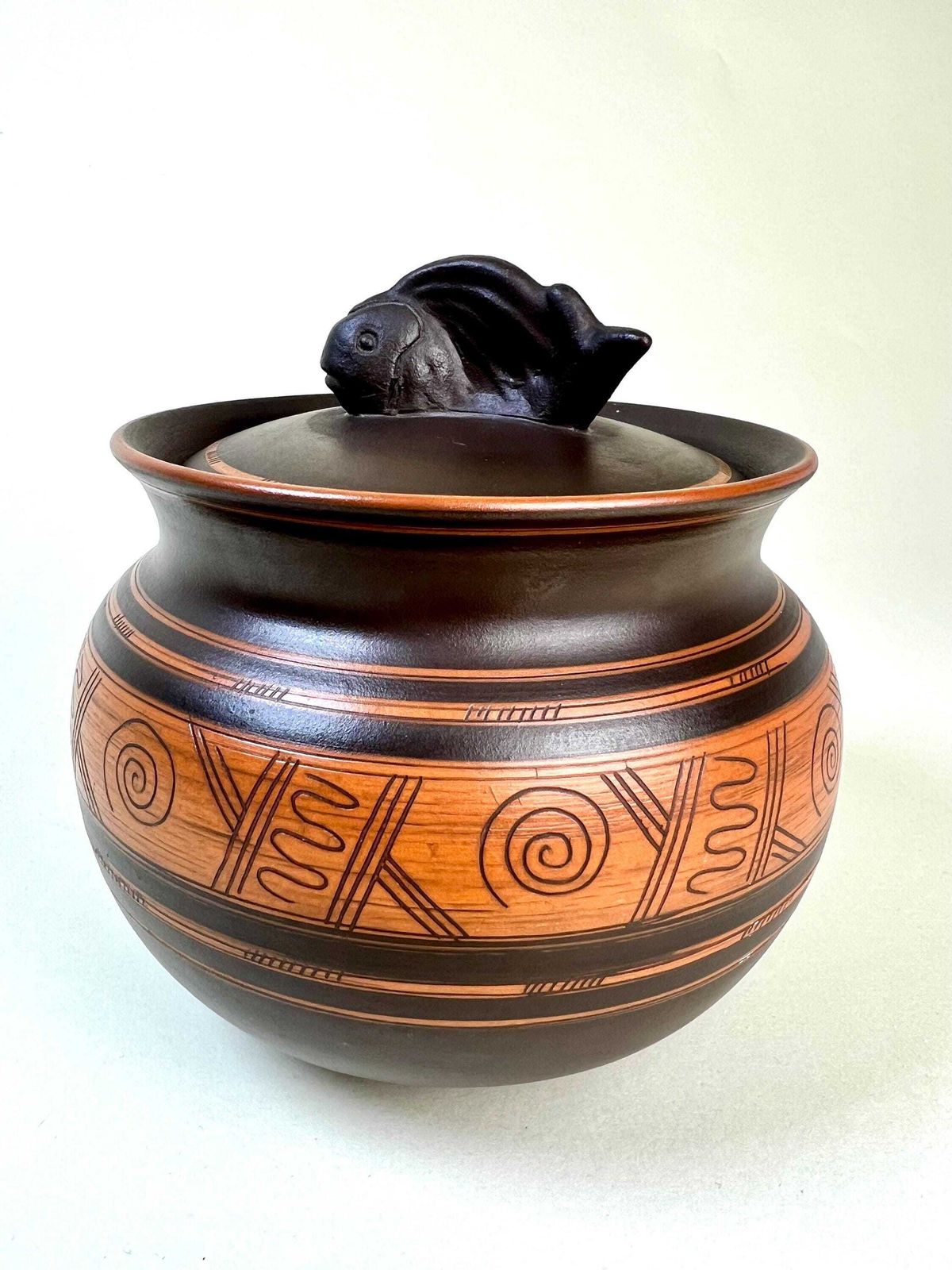 Vintage Swiss Studio Pottery Lidded Ceramic Pot By Frick, Handmade Folk Art Canister