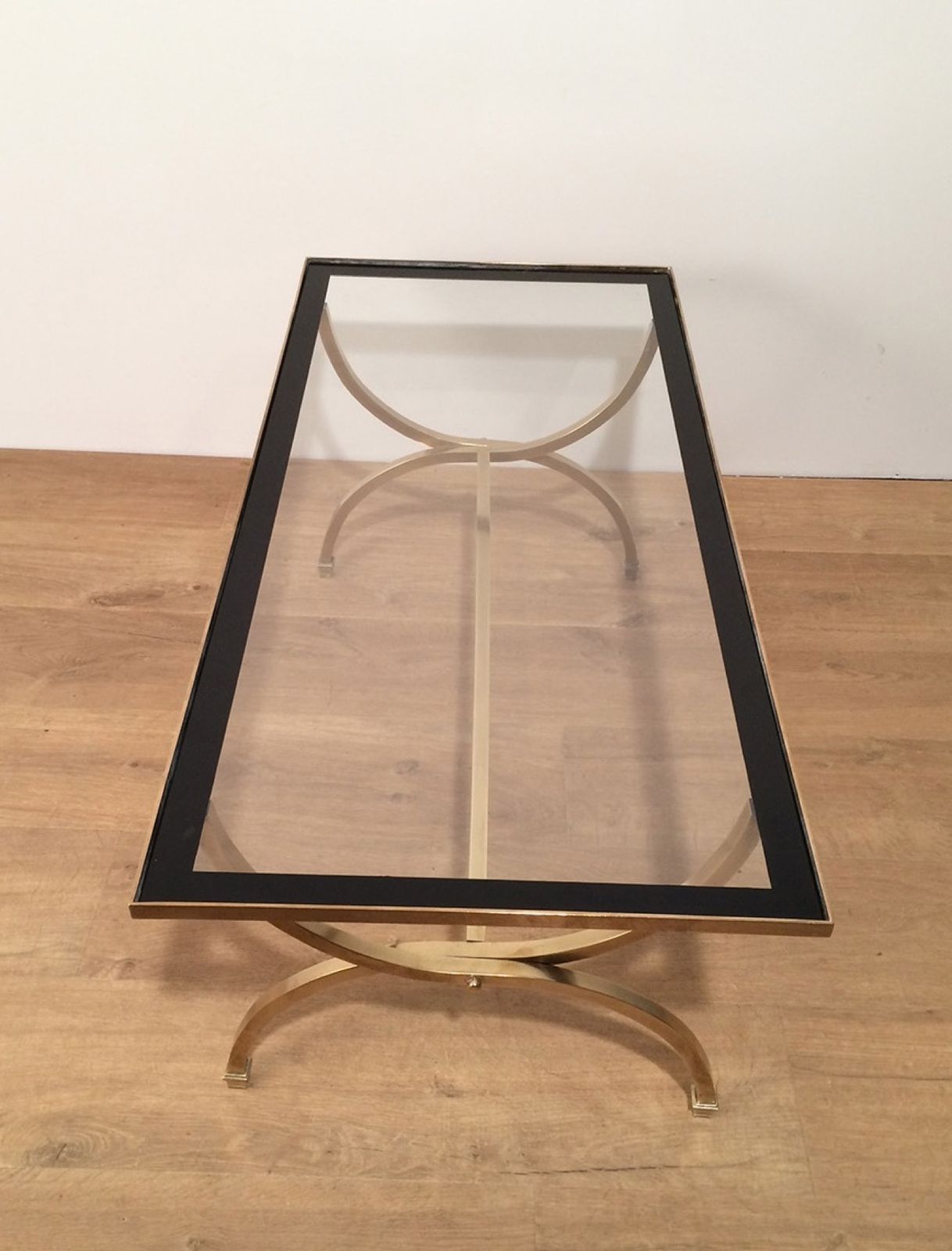 Brass Coffee Table With Clear Glass Top And Black Lacquered Rim From Maison Jansen photo Furniture