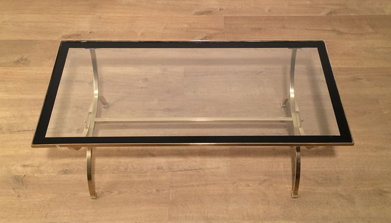 Brass Coffee Table With Clear Glass Top And Black Lacquered Rim From Maison Jansen photo 1950.0