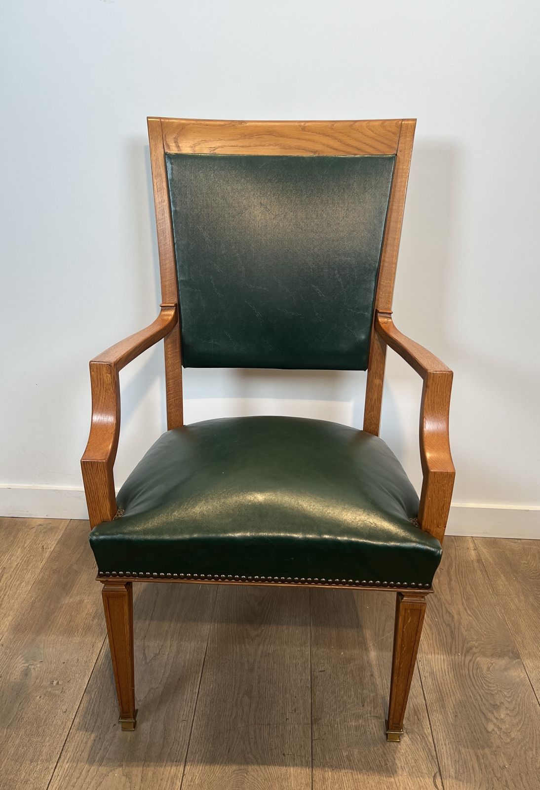 Pair Of Art Deco Oak And Leather Armchairs By De Coene Frères photo 4950.0