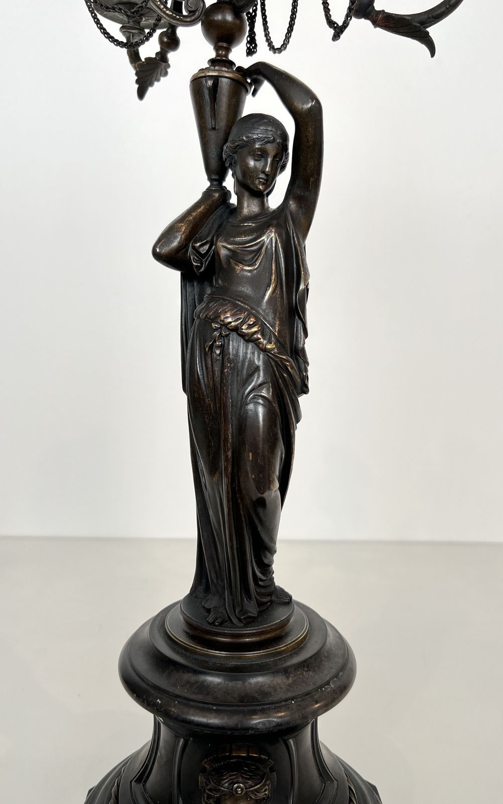 Pair Of Important Patinated Bronze Candelabras Featuring Caryatids Holding 5 Candlesticks In The Louis Valentin Elias Robert Style photo 6800.0