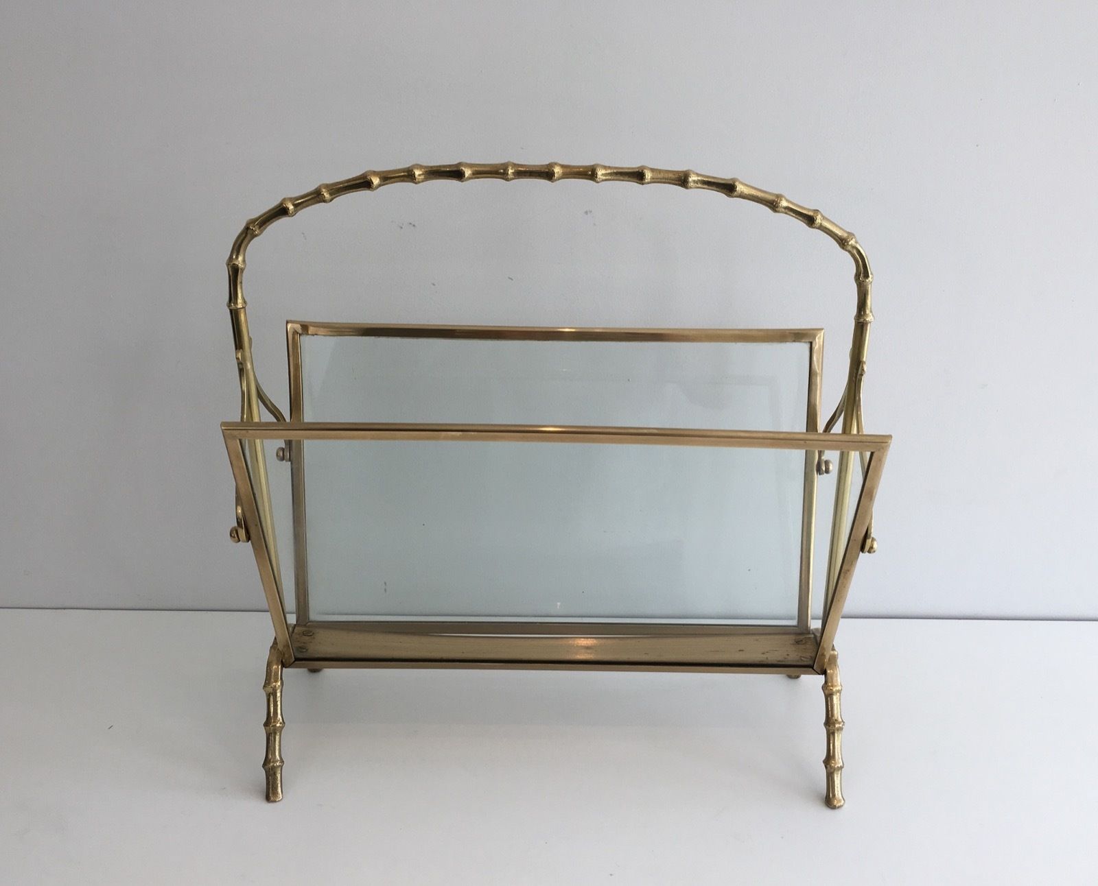 1450.0 Faux Bamboo Style Magazine Rack In Brass From Maison Baguès photo
